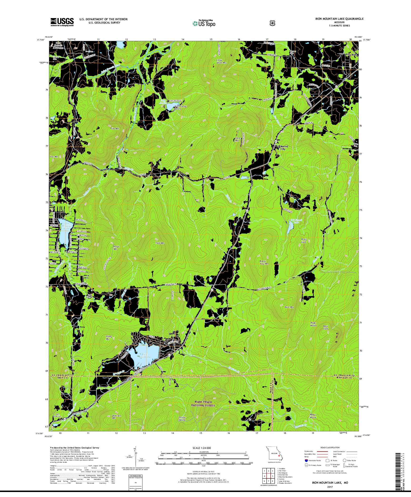 USGS US TOPO 7.5-MINUTE MAP FOR IRON MOUNTAIN LAKE, MO 2017