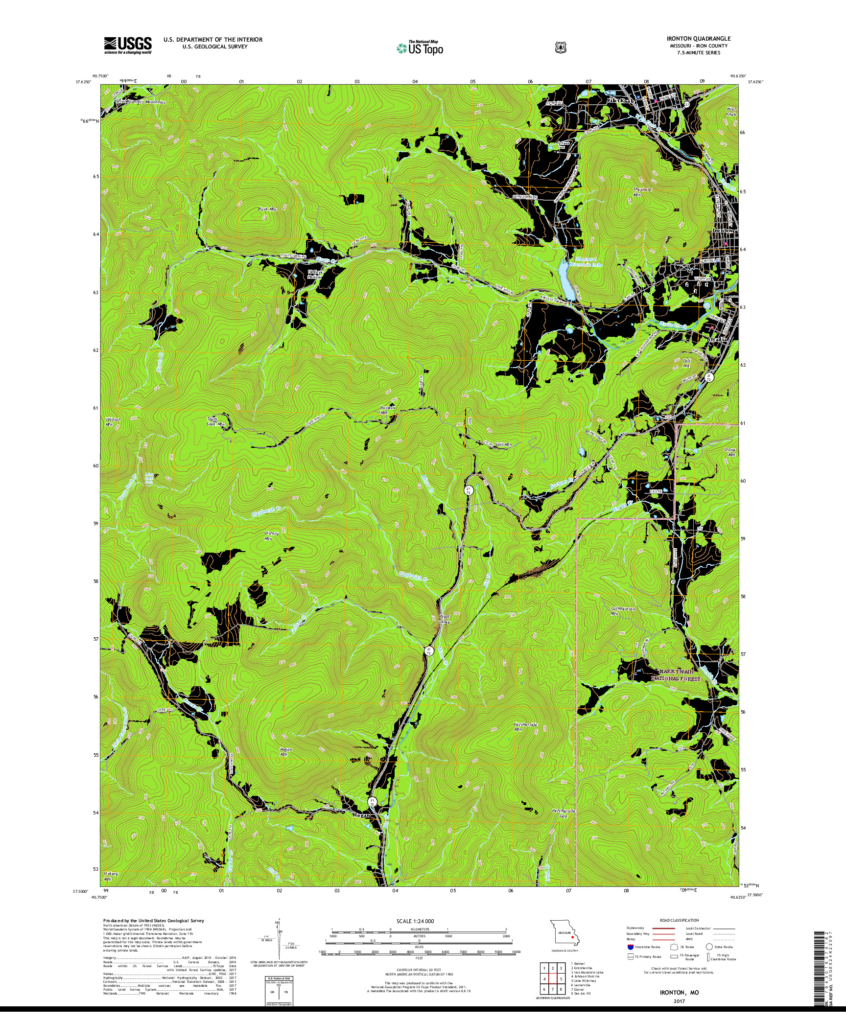 USGS US TOPO 7.5-MINUTE MAP FOR IRONTON, MO 2017