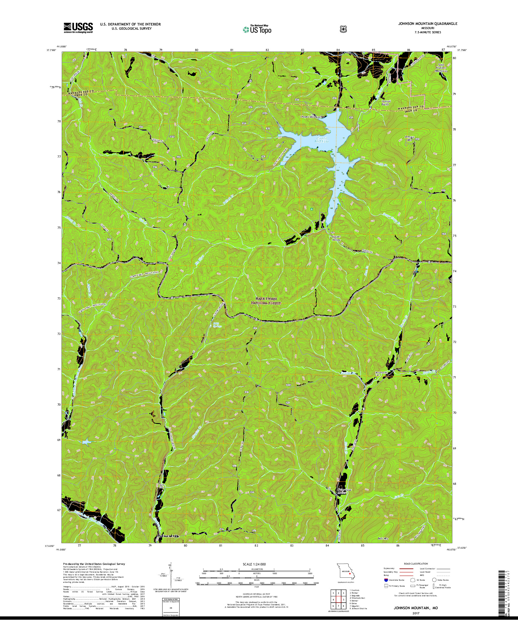 USGS US TOPO 7.5-MINUTE MAP FOR JOHNSON MOUNTAIN, MO 2017
