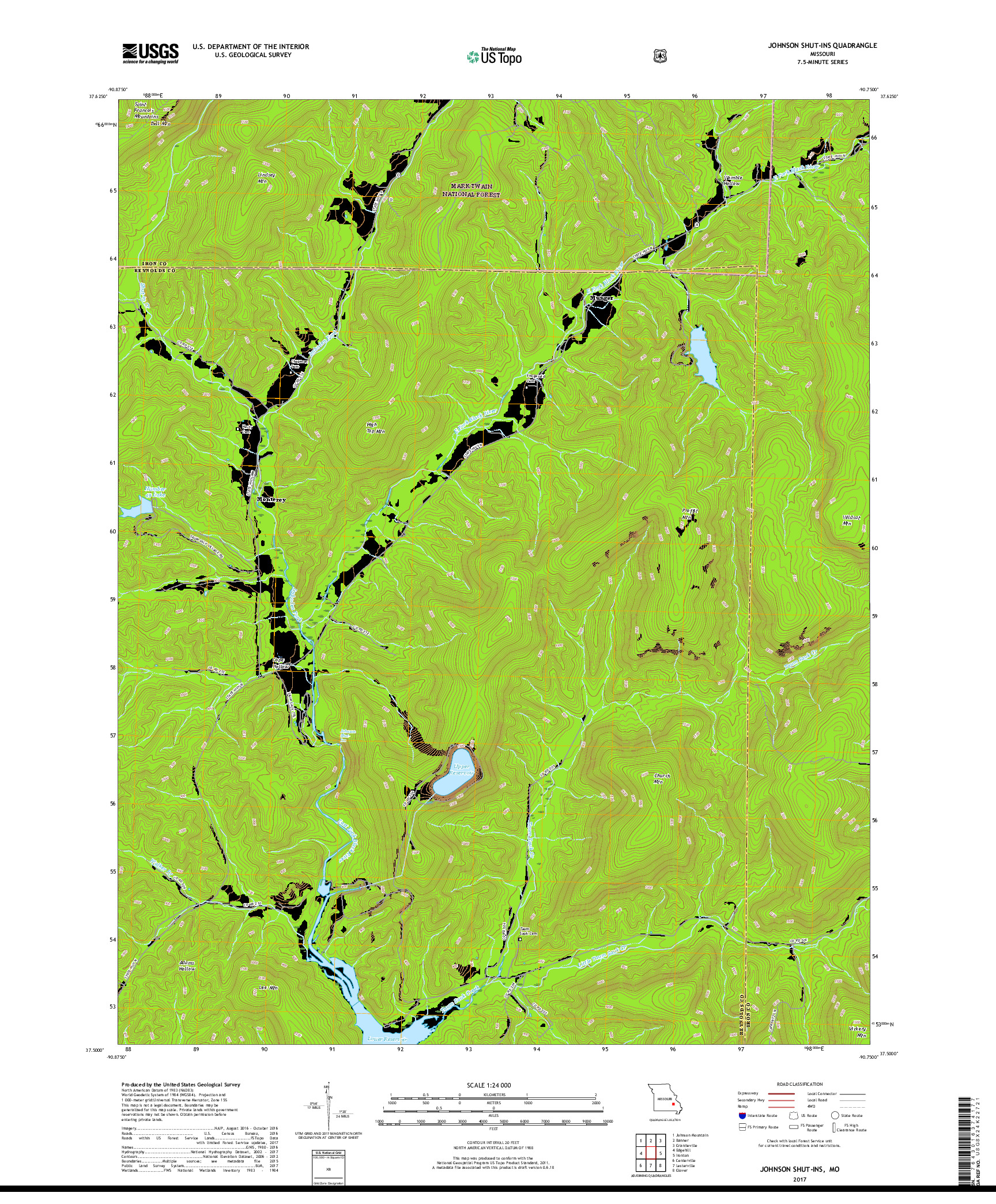 USGS US TOPO 7.5-MINUTE MAP FOR JOHNSON SHUT-INS, MO 2017