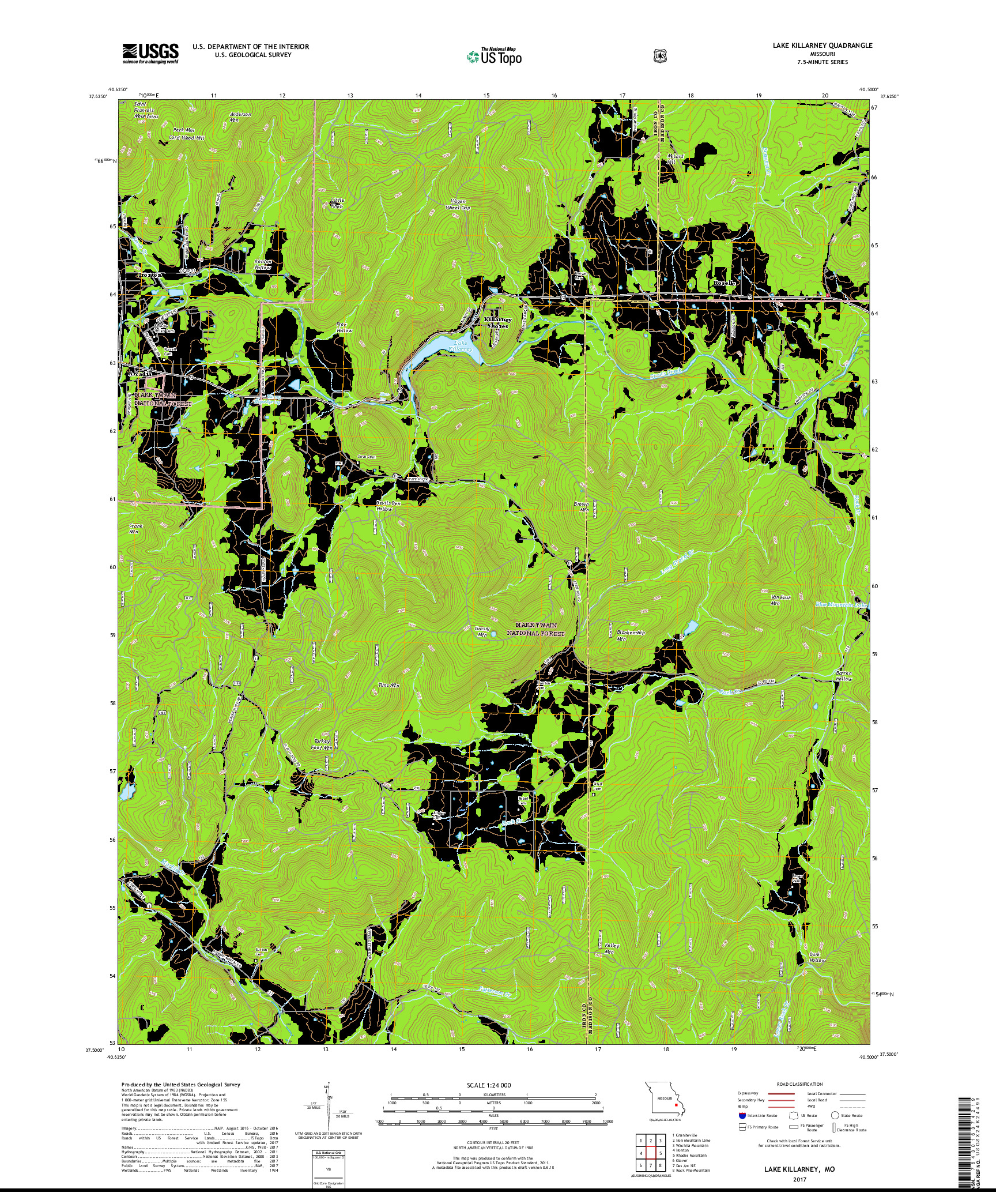 USGS US TOPO 7.5-MINUTE MAP FOR LAKE KILLARNEY, MO 2017