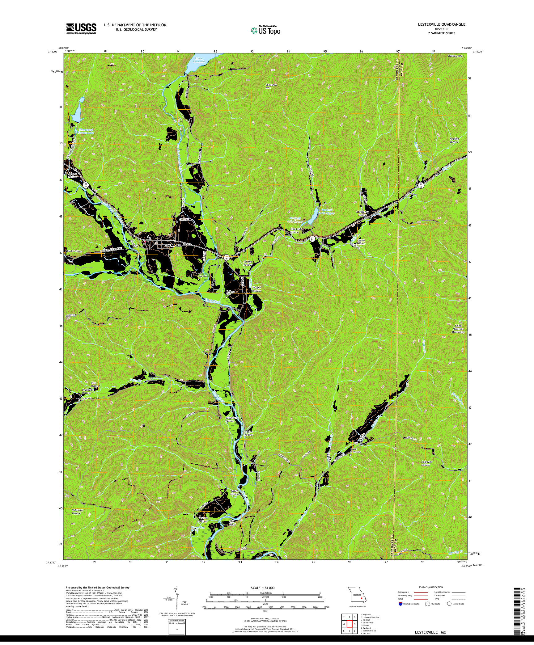 USGS US TOPO 7.5-MINUTE MAP FOR LESTERVILLE, MO 2017