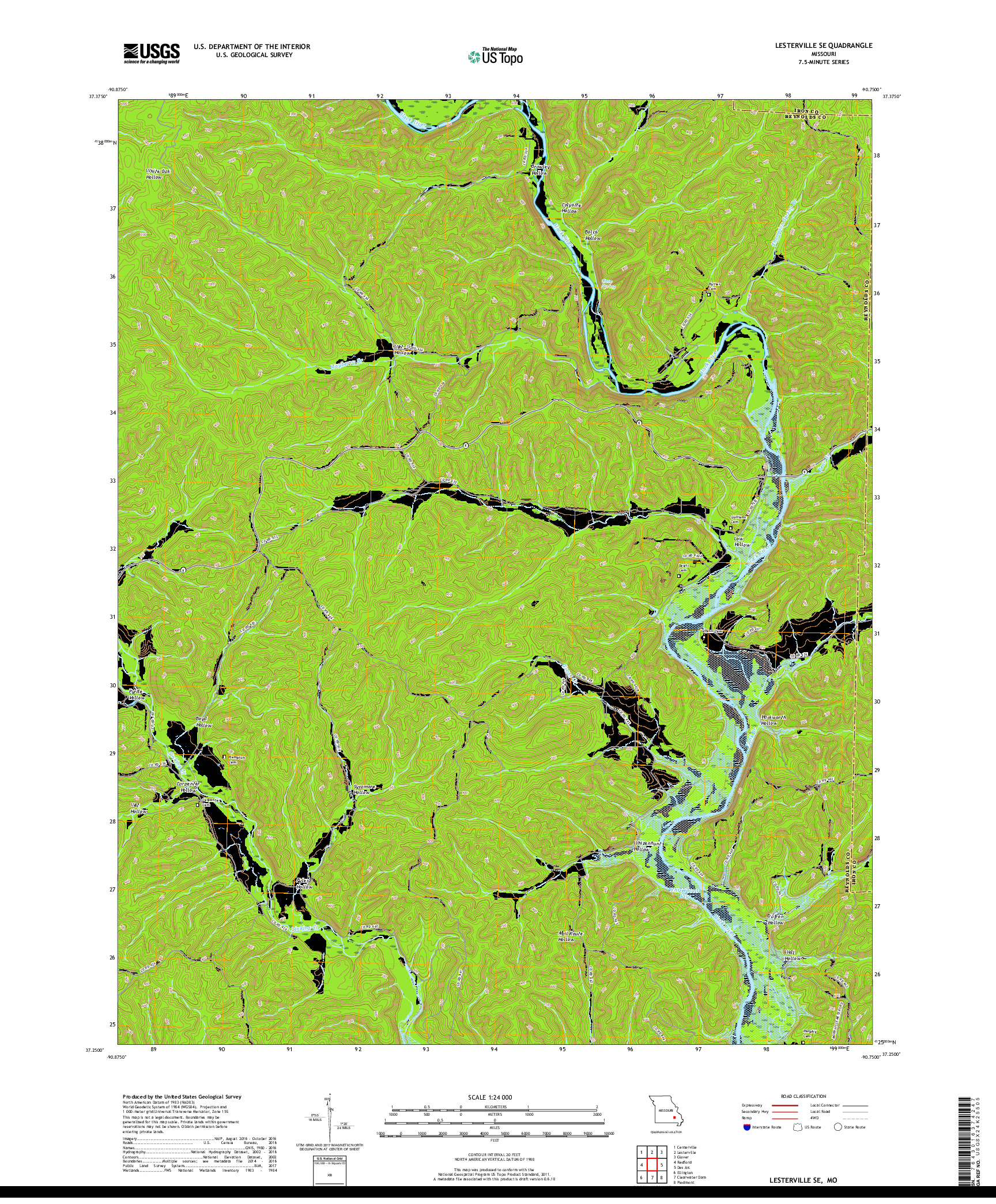 USGS US TOPO 7.5-MINUTE MAP FOR LESTERVILLE SE, MO 2017