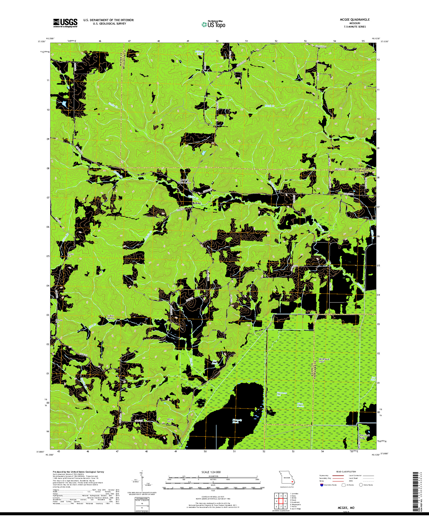 USGS US TOPO 7.5-MINUTE MAP FOR MCGEE, MO 2017