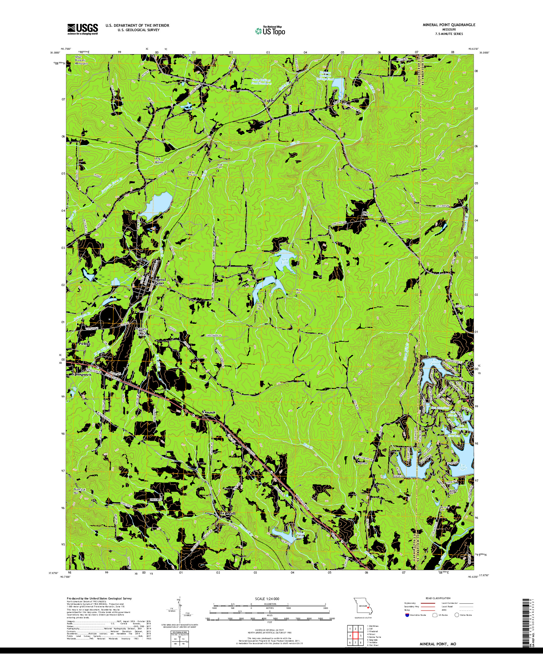 USGS US TOPO 7.5-MINUTE MAP FOR MINERAL POINT, MO 2017