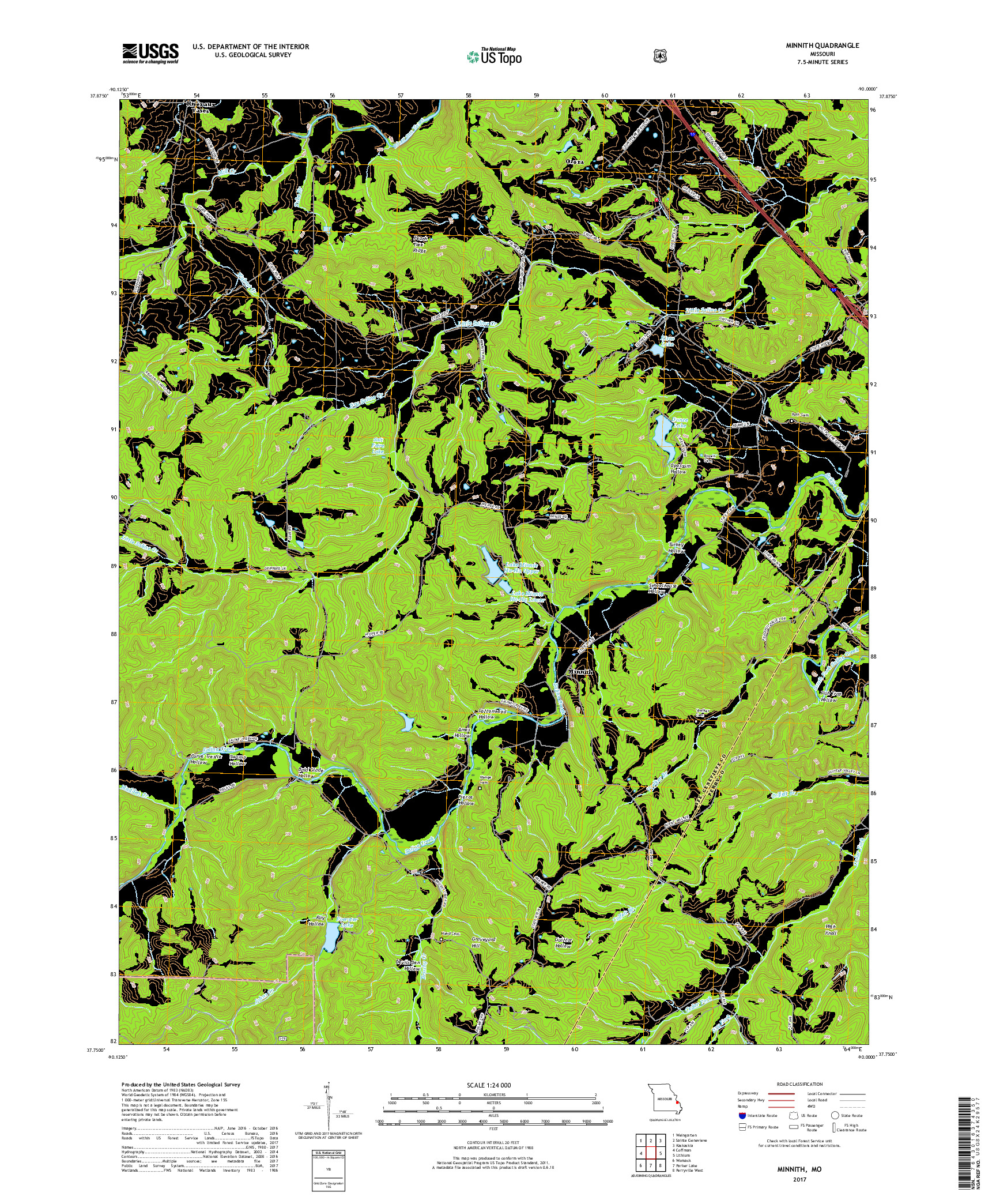 USGS US TOPO 7.5-MINUTE MAP FOR MINNITH, MO 2017