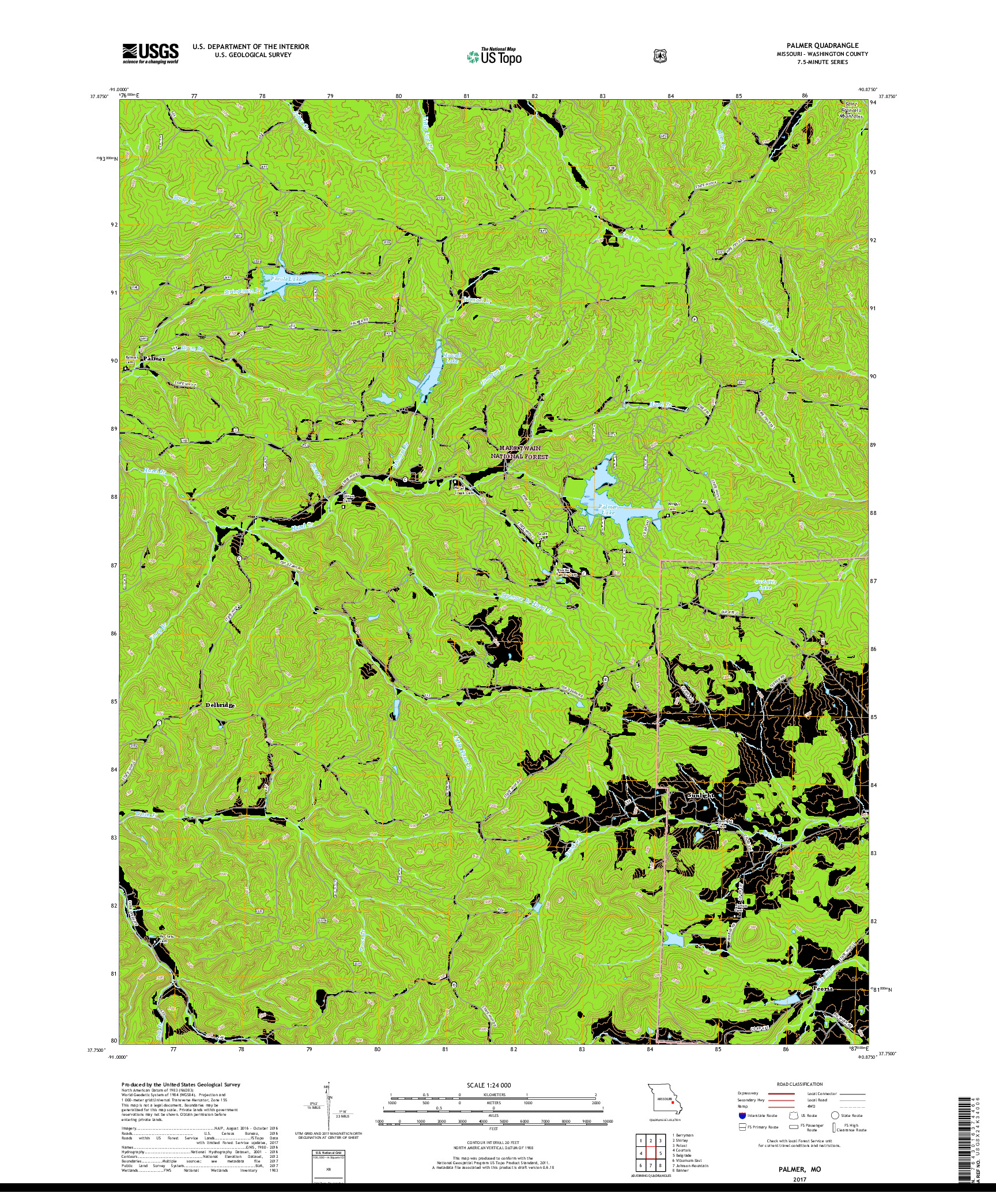 USGS US TOPO 7.5-MINUTE MAP FOR PALMER, MO 2017