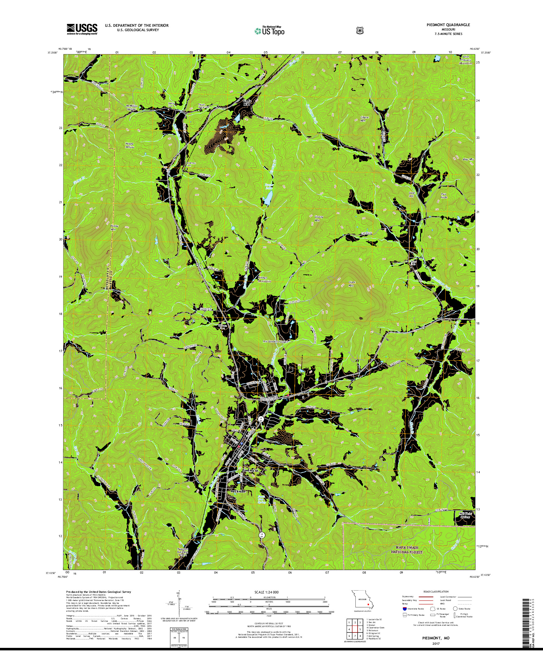 USGS US TOPO 7.5-MINUTE MAP FOR PIEDMONT, MO 2017