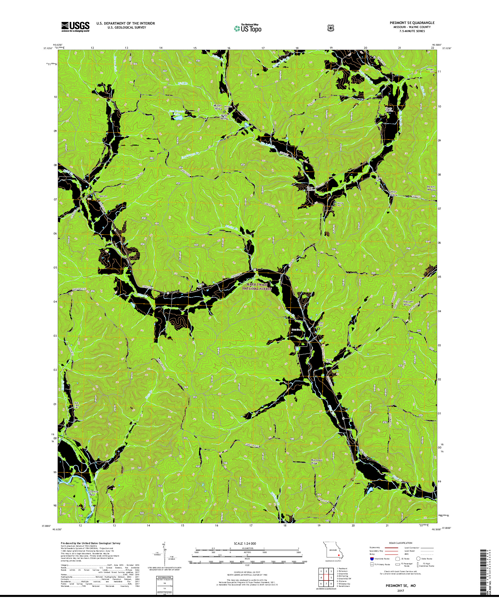 USGS US TOPO 7.5-MINUTE MAP FOR PIEDMONT SE, MO 2017