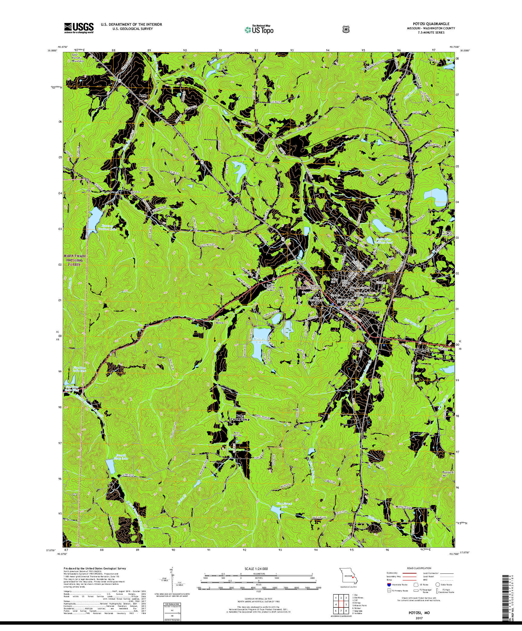 USGS US TOPO 7.5-MINUTE MAP FOR POTOSI, MO 2017