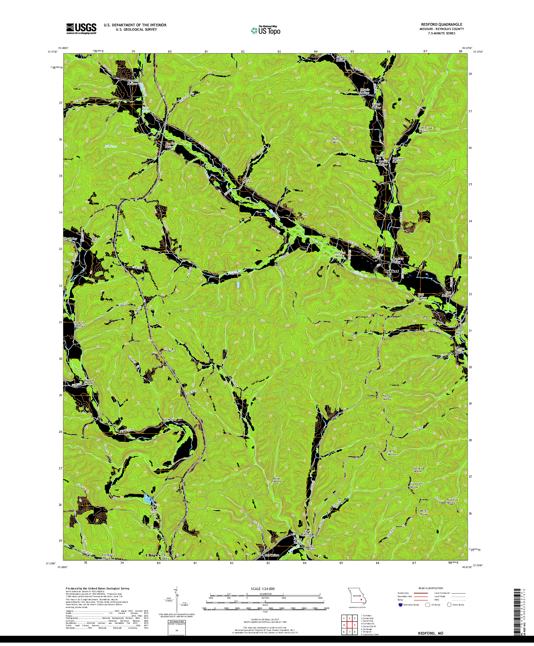 USGS US TOPO 7.5-MINUTE MAP FOR REDFORD, MO 2017