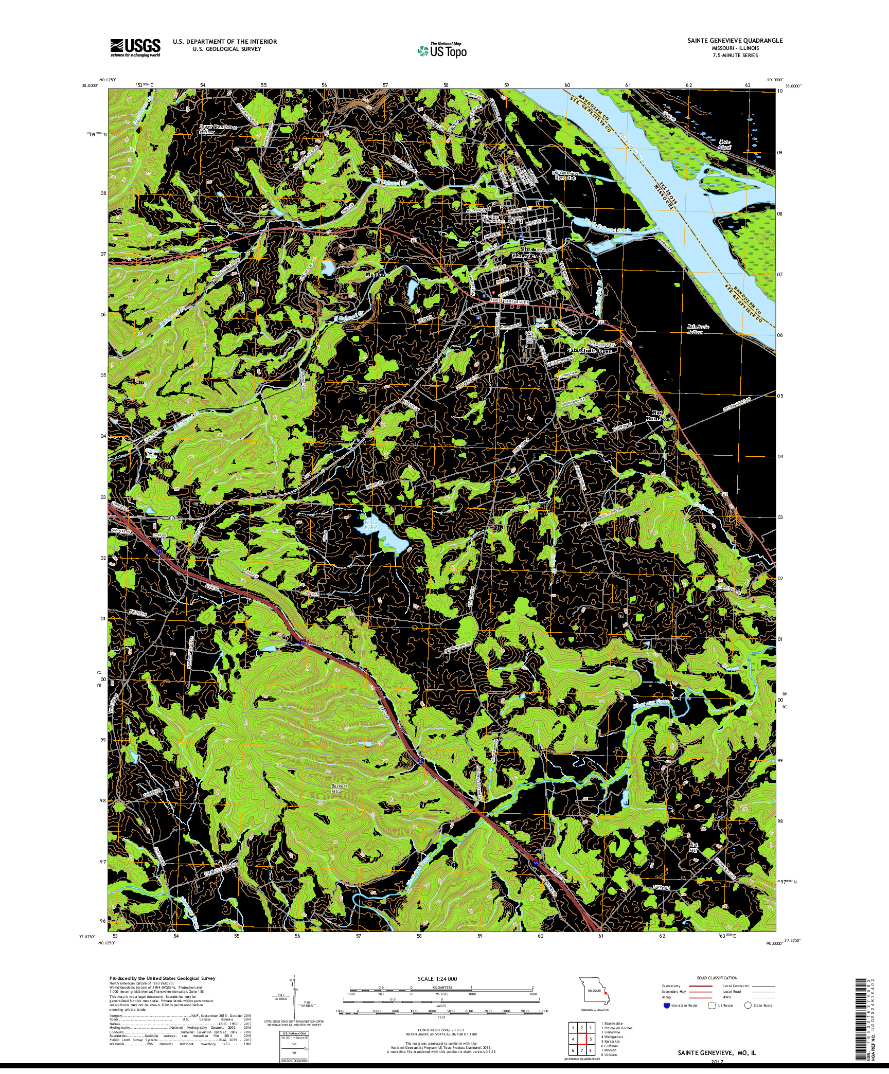 USGS US TOPO 7.5-MINUTE MAP FOR SAINTE GENEVIEVE, MO,IL 2017