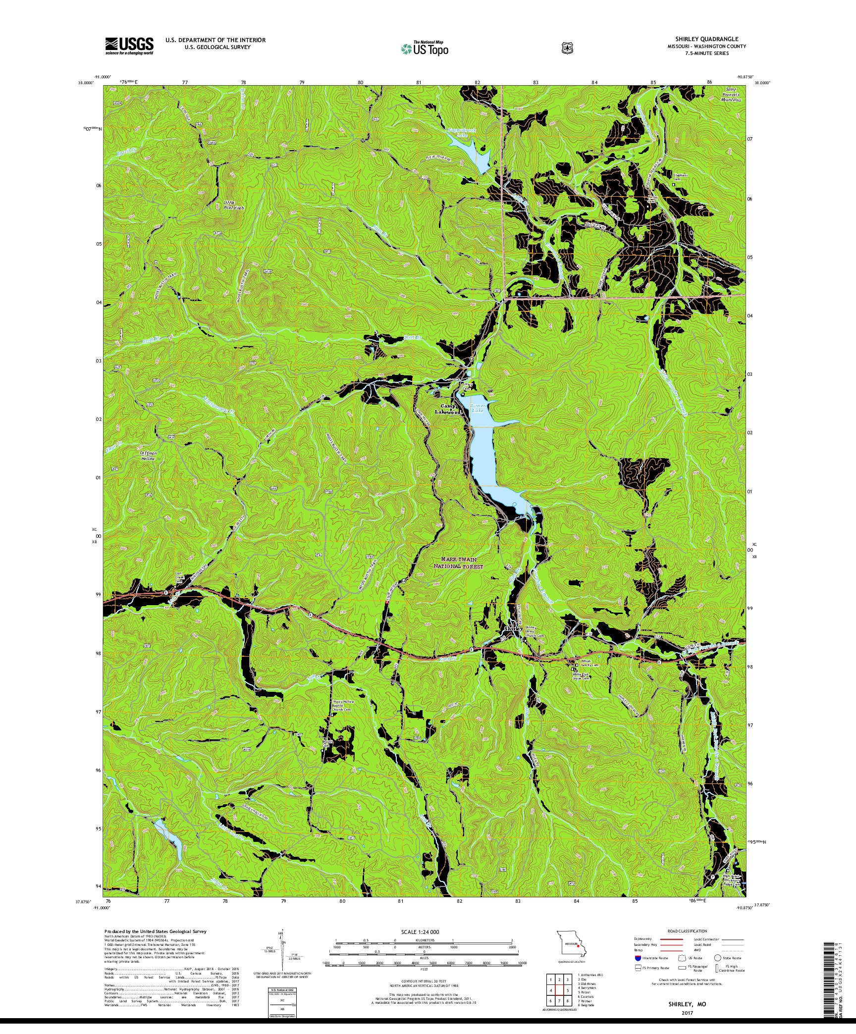 USGS US TOPO 7.5-MINUTE MAP FOR SHIRLEY, MO 2017