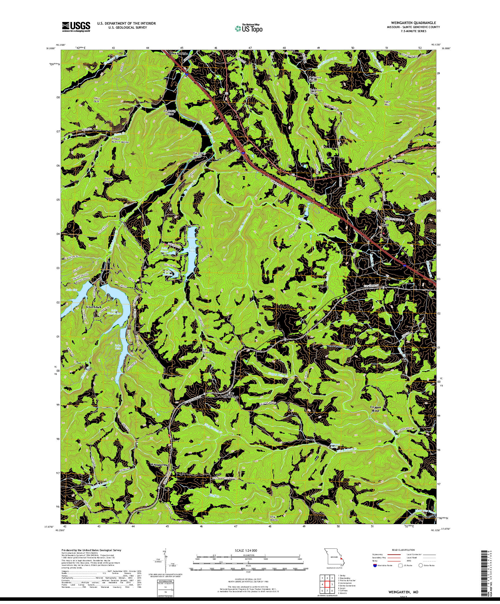 USGS US TOPO 7.5-MINUTE MAP FOR WEINGARTEN, MO 2017