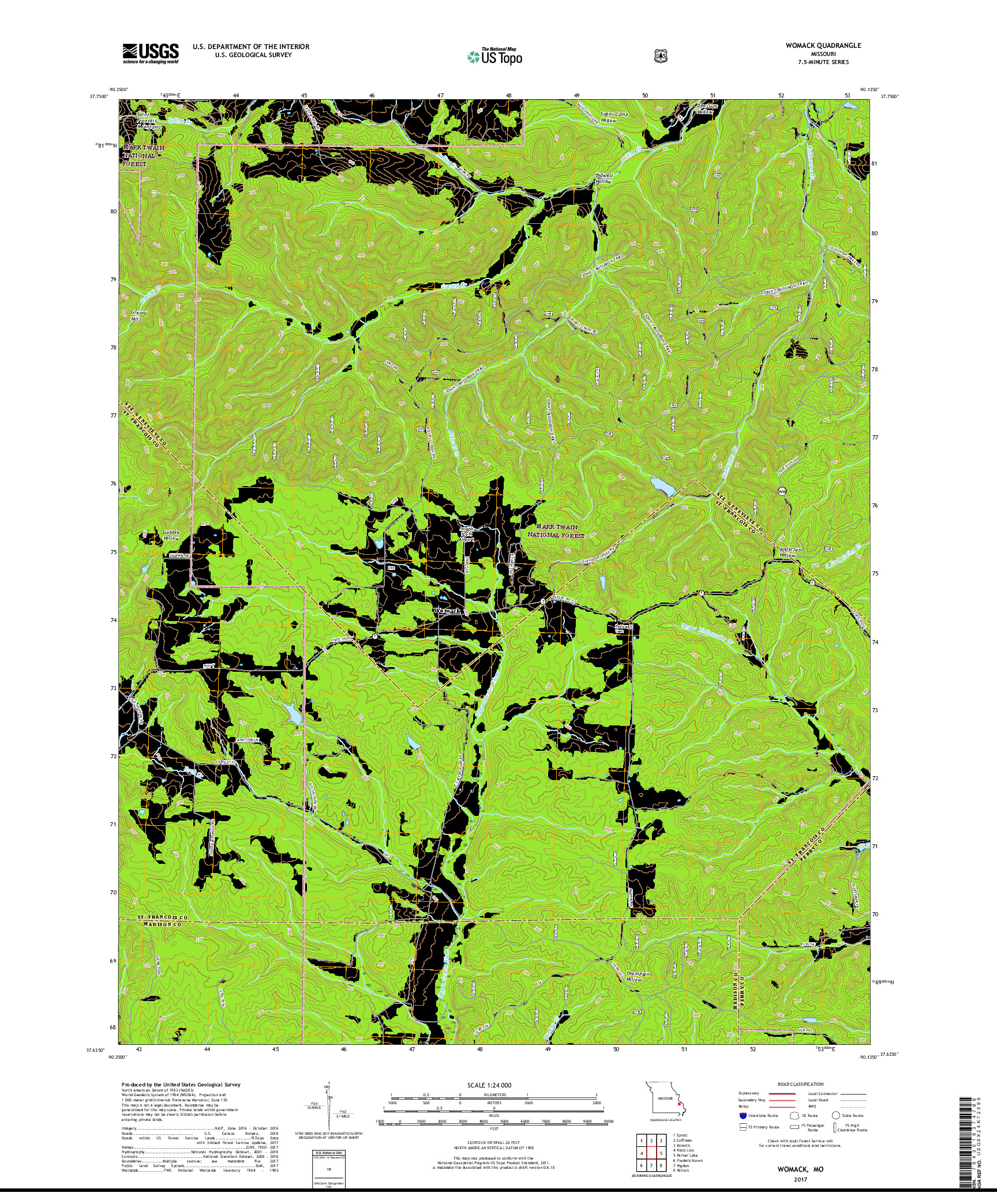 USGS US TOPO 7.5-MINUTE MAP FOR WOMACK, MO 2017
