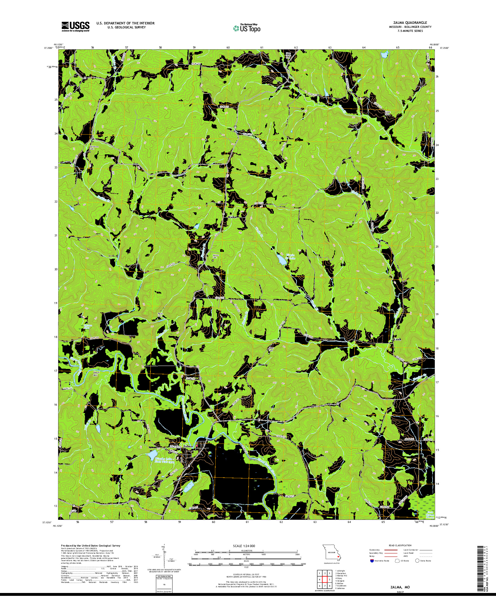 USGS US TOPO 7.5-MINUTE MAP FOR ZALMA, MO 2017