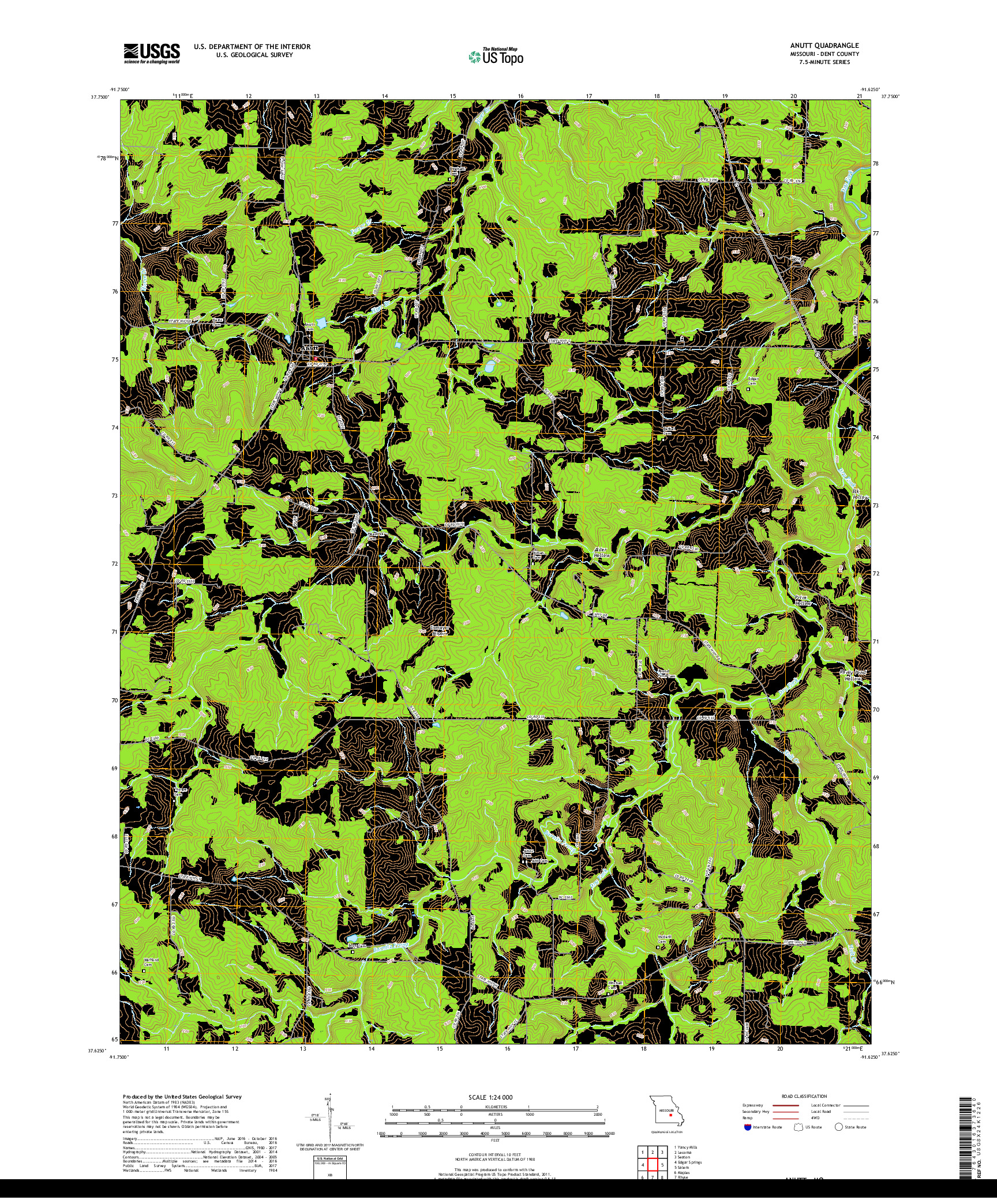 USGS US TOPO 7.5-MINUTE MAP FOR ANUTT, MO 2017