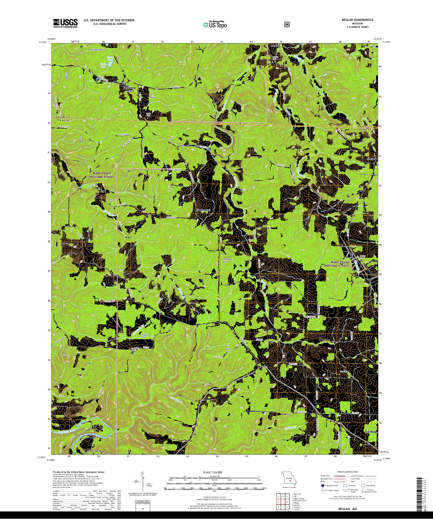 USGS US TOPO 7.5-MINUTE MAP FOR BEULAH, MO 2017