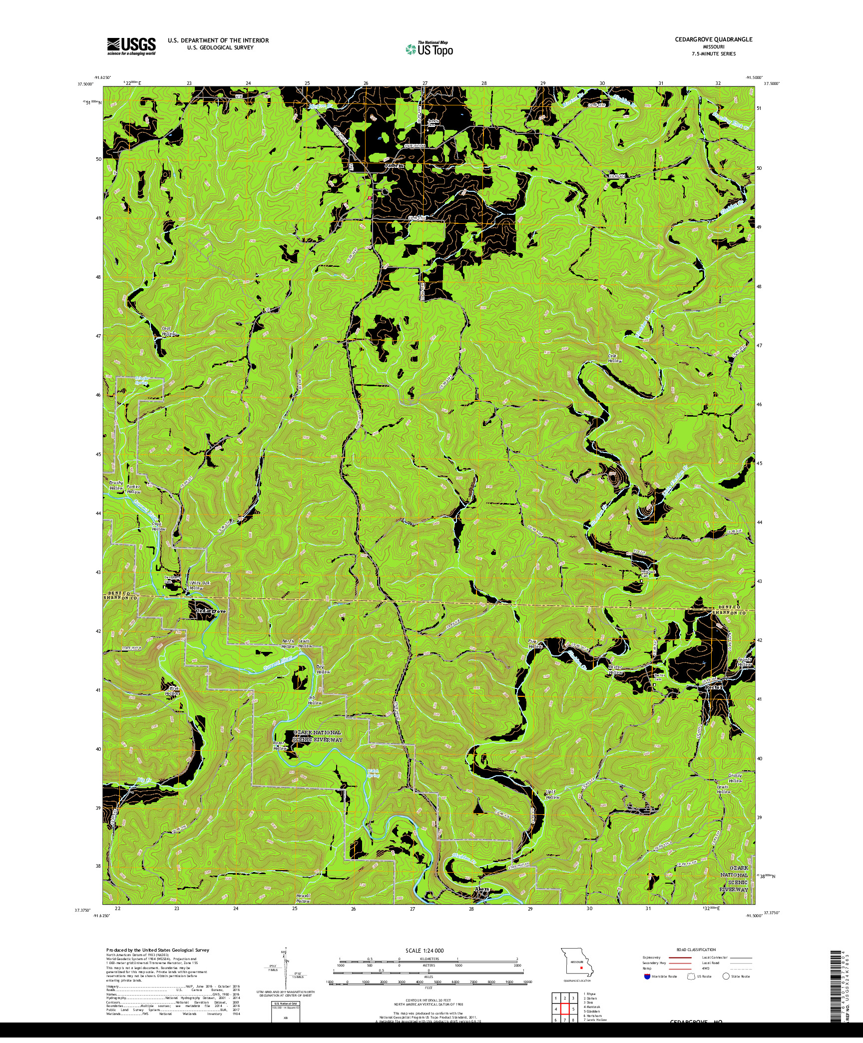USGS US TOPO 7.5-MINUTE MAP FOR CEDARGROVE, MO 2017