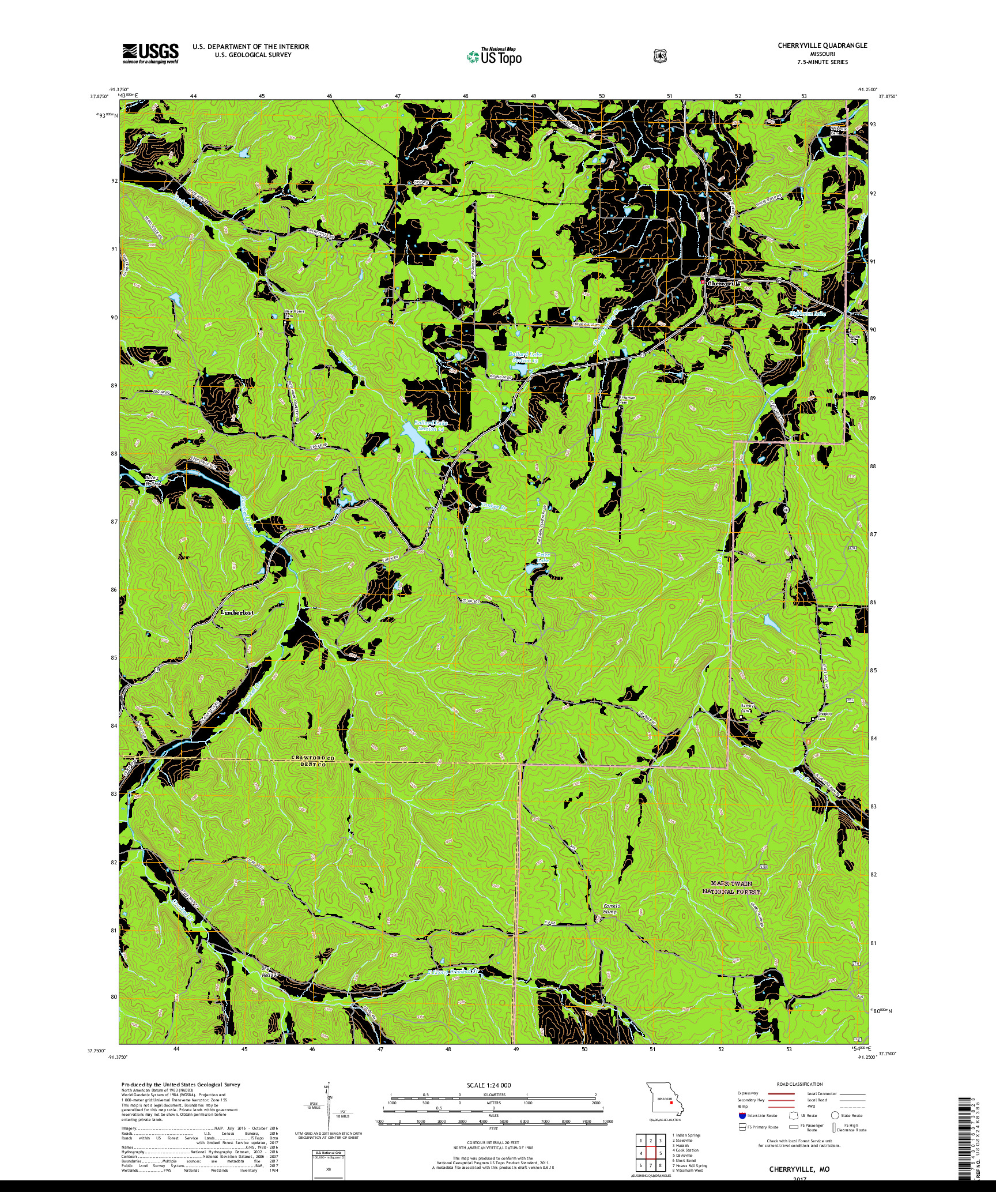 USGS US TOPO 7.5-MINUTE MAP FOR CHERRYVILLE, MO 2017