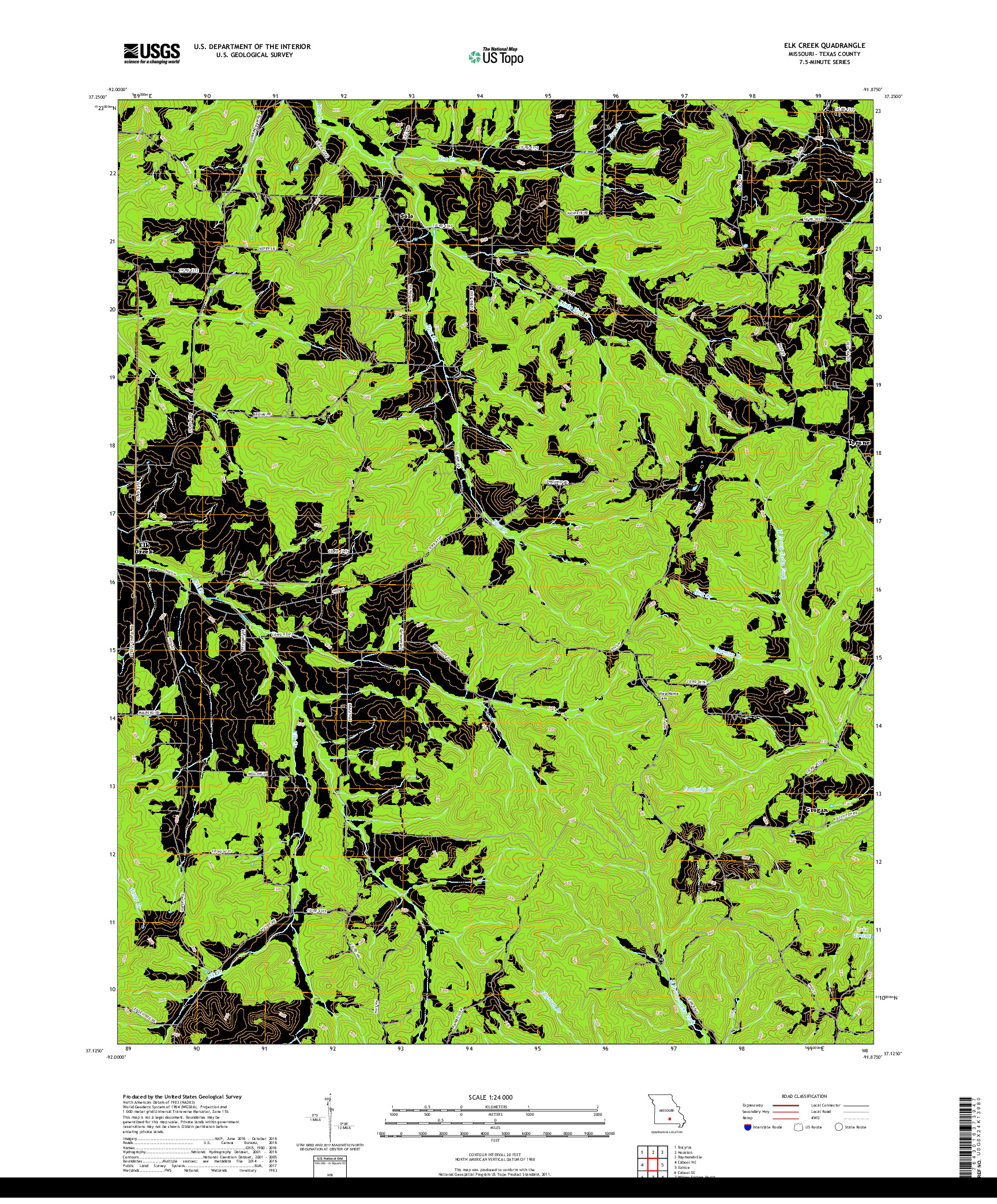 USGS US TOPO 7.5-MINUTE MAP FOR ELK CREEK, MO 2017