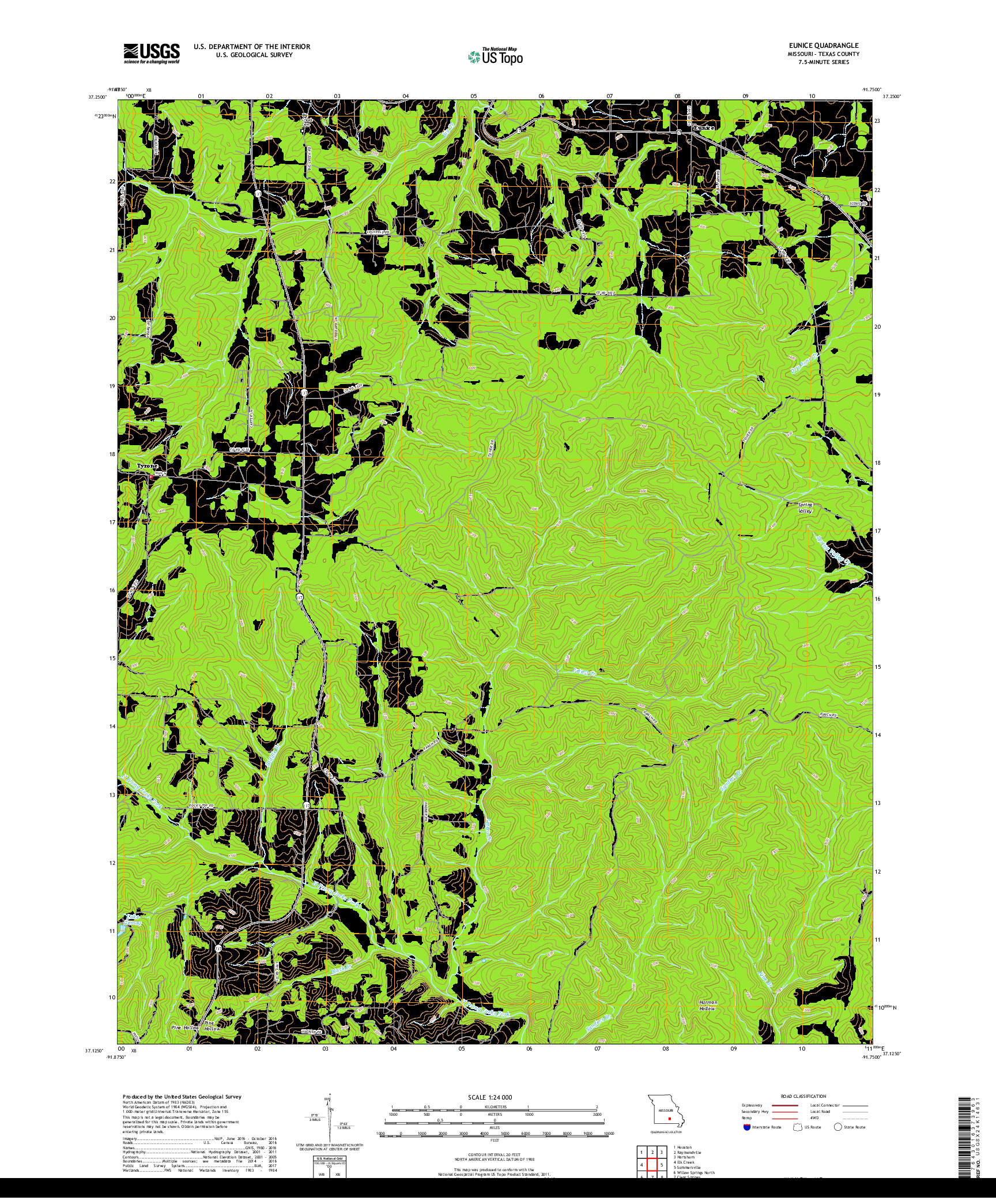 USGS US TOPO 7.5-MINUTE MAP FOR EUNICE, MO 2017