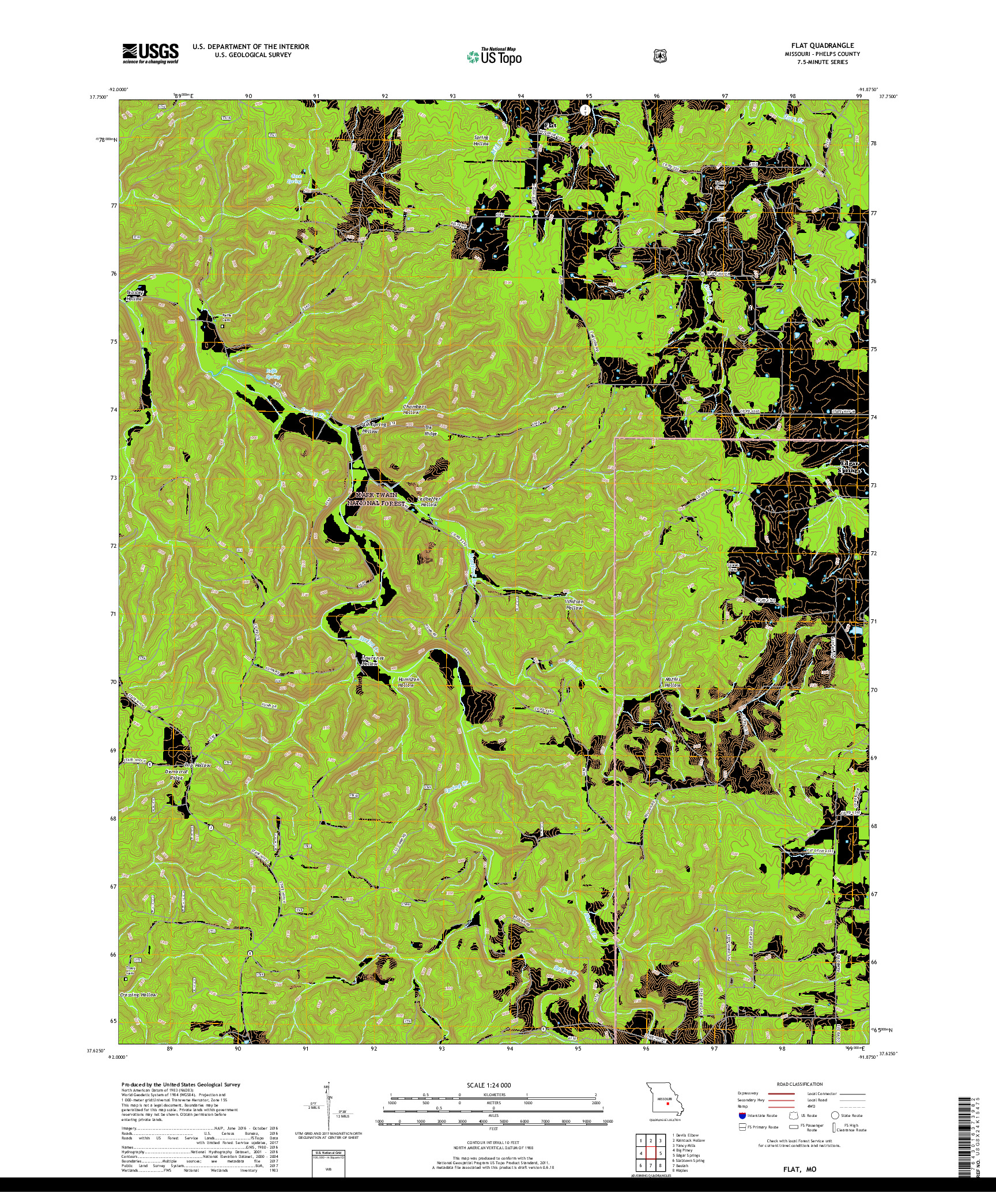 USGS US TOPO 7.5-MINUTE MAP FOR FLAT, MO 2017
