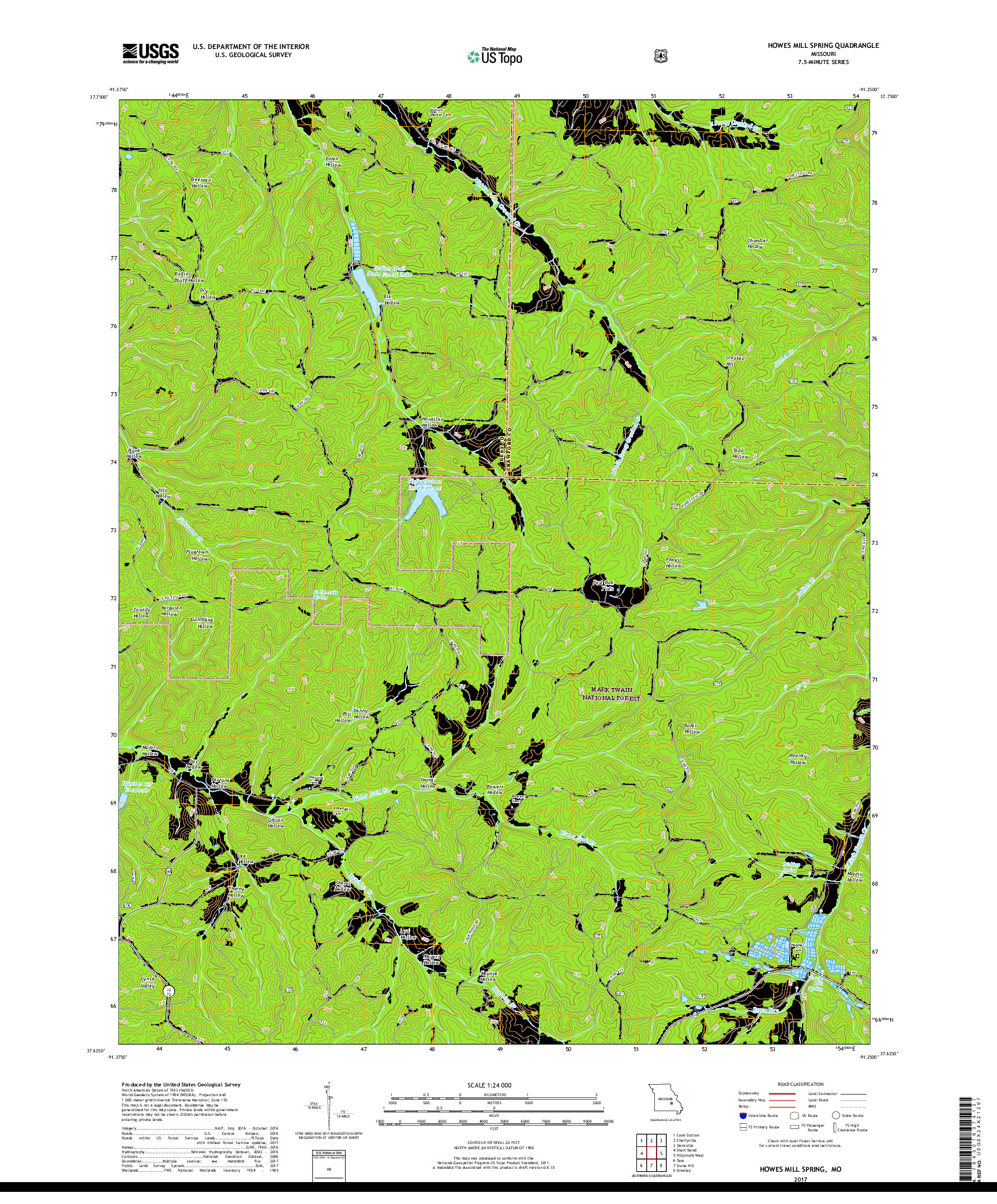USGS US TOPO 7.5-MINUTE MAP FOR HOWES MILL SPRING, MO 2017