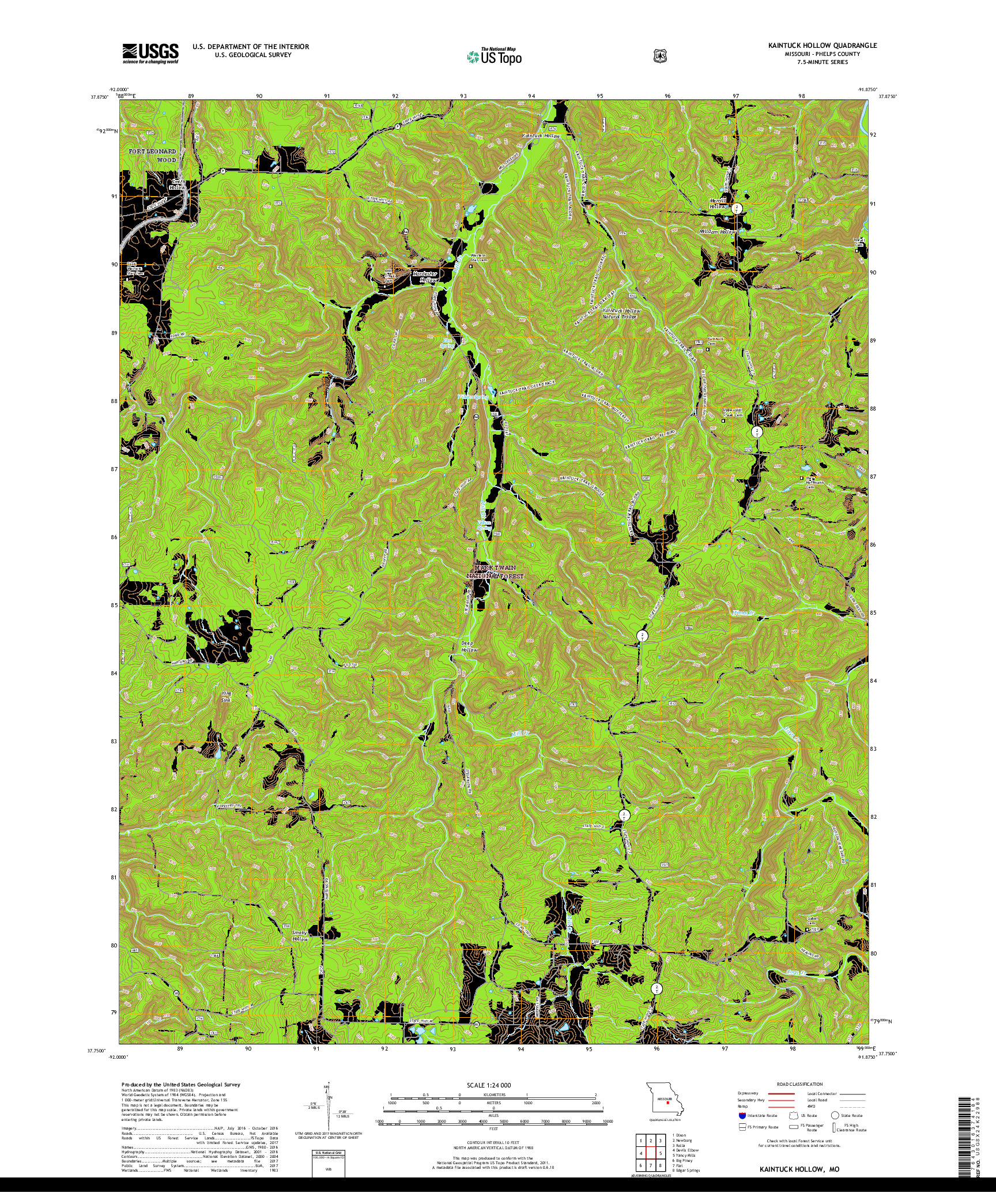 USGS US TOPO 7.5-MINUTE MAP FOR KAINTUCK HOLLOW, MO 2017