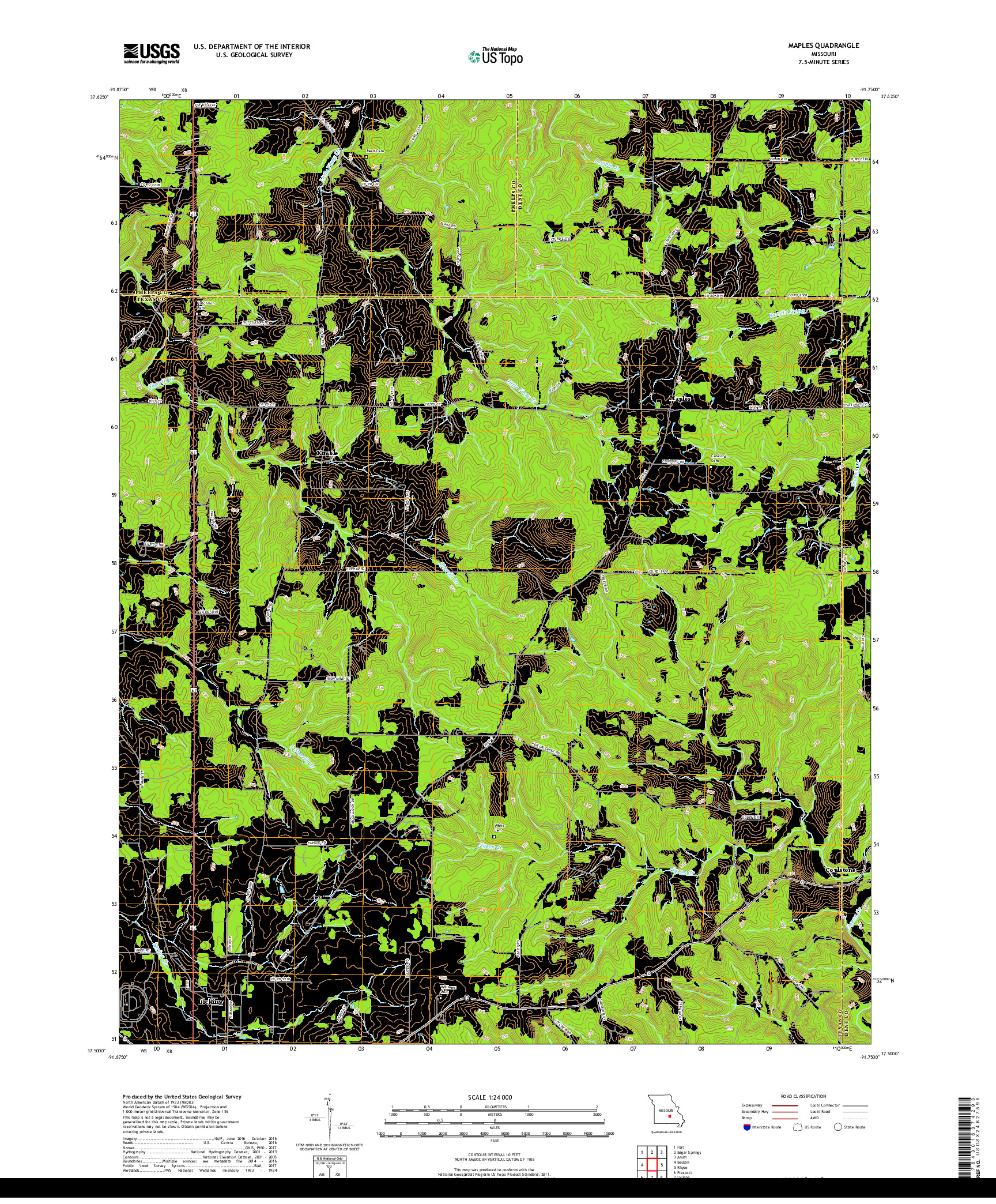 USGS US TOPO 7.5-MINUTE MAP FOR MAPLES, MO 2017