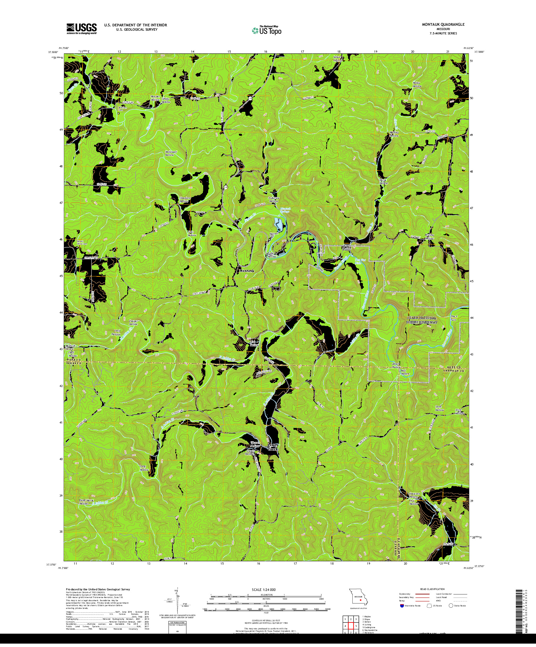 USGS US TOPO 7.5-MINUTE MAP FOR MONTAUK, MO 2017