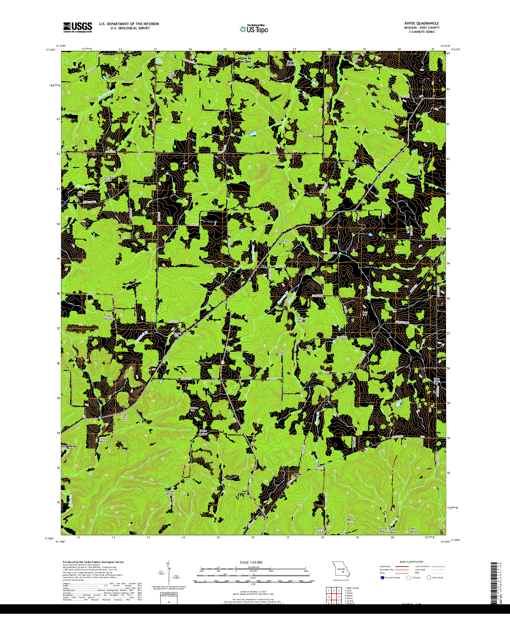 USGS US TOPO 7.5-MINUTE MAP FOR RHYSE, MO 2017