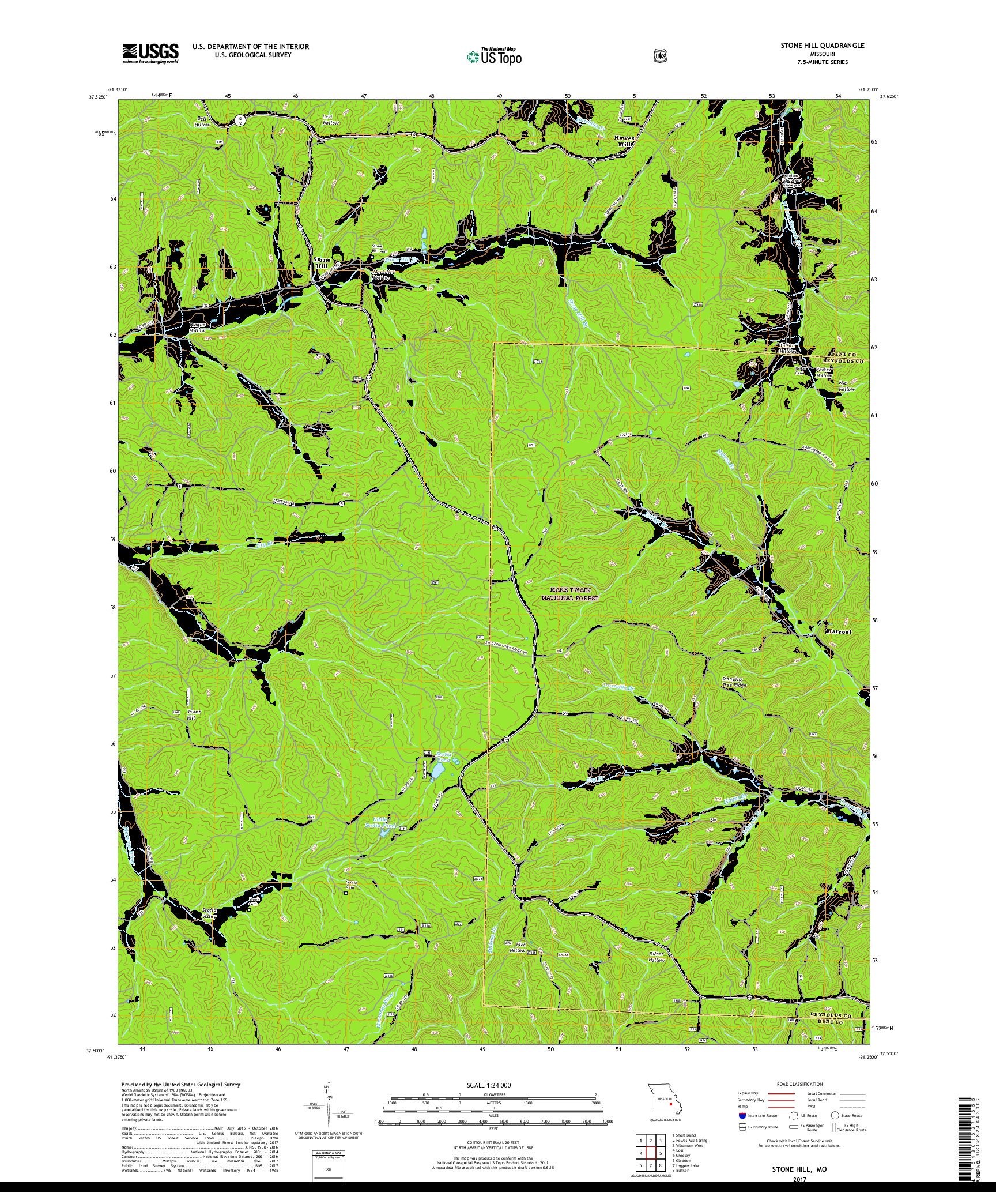 USGS US TOPO 7.5-MINUTE MAP FOR STONE HILL, MO 2017