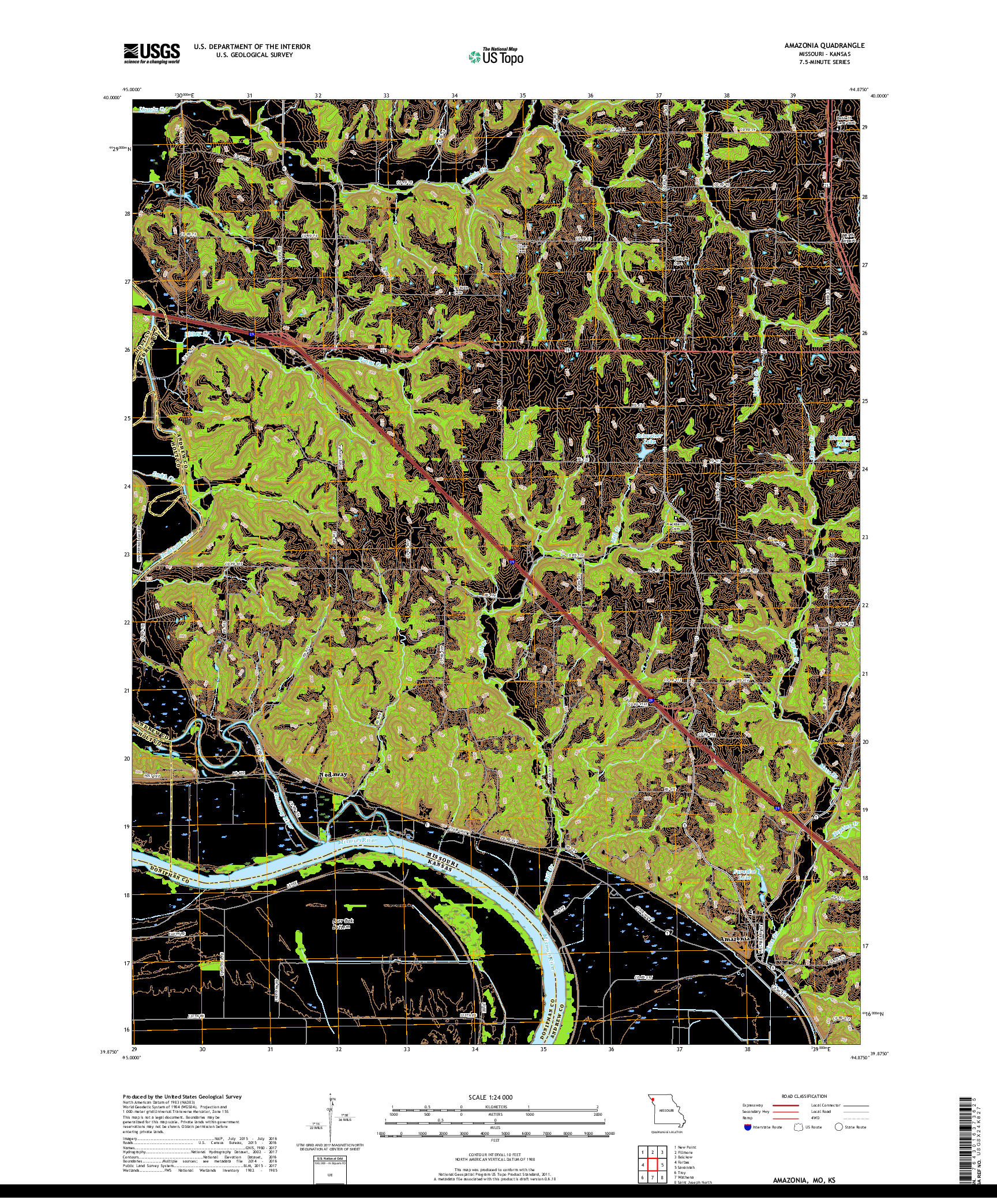 USGS US TOPO 7.5-MINUTE MAP FOR AMAZONIA, MO,KS 2017