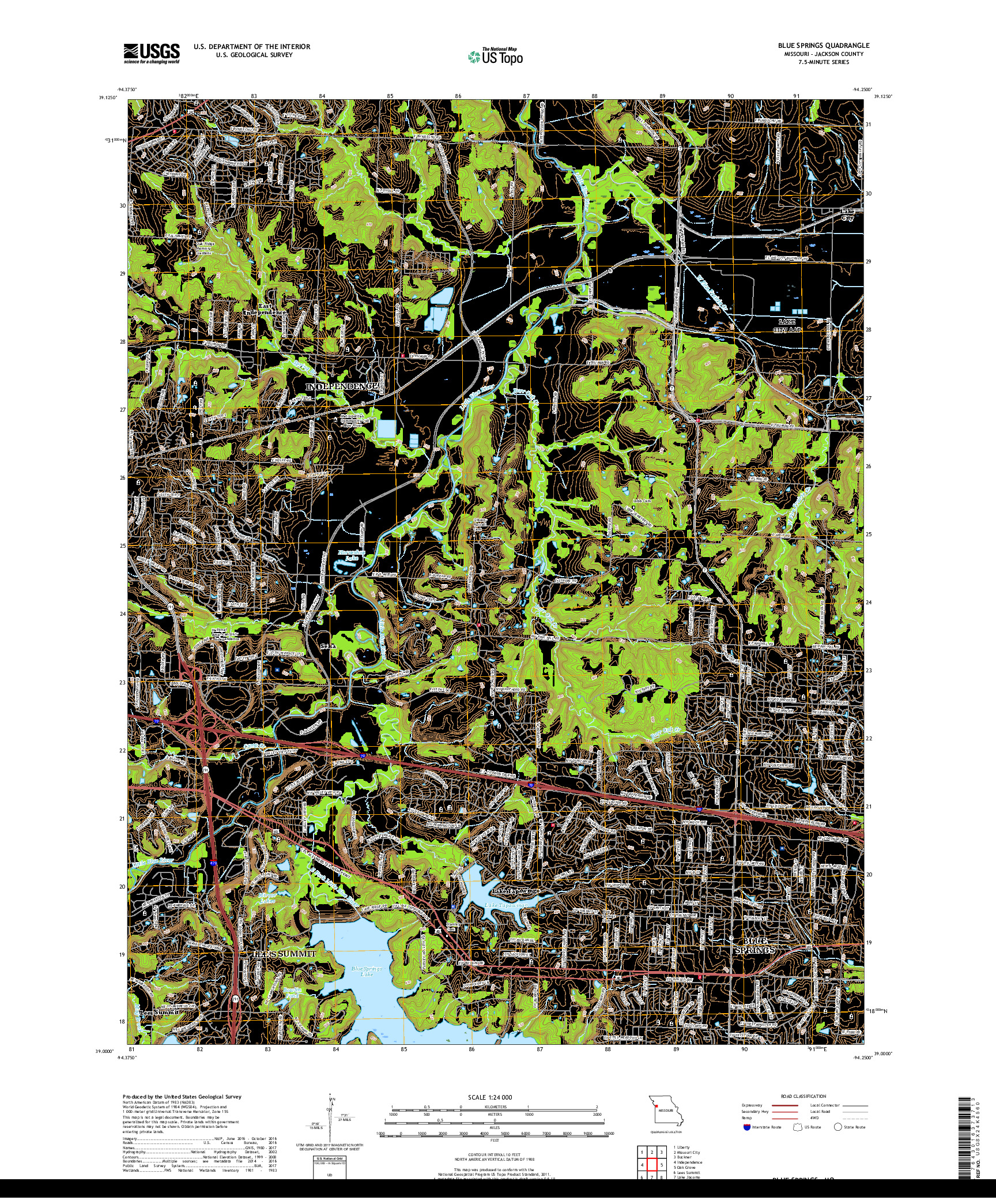 USGS US TOPO 7.5-MINUTE MAP FOR BLUE SPRINGS, MO 2017