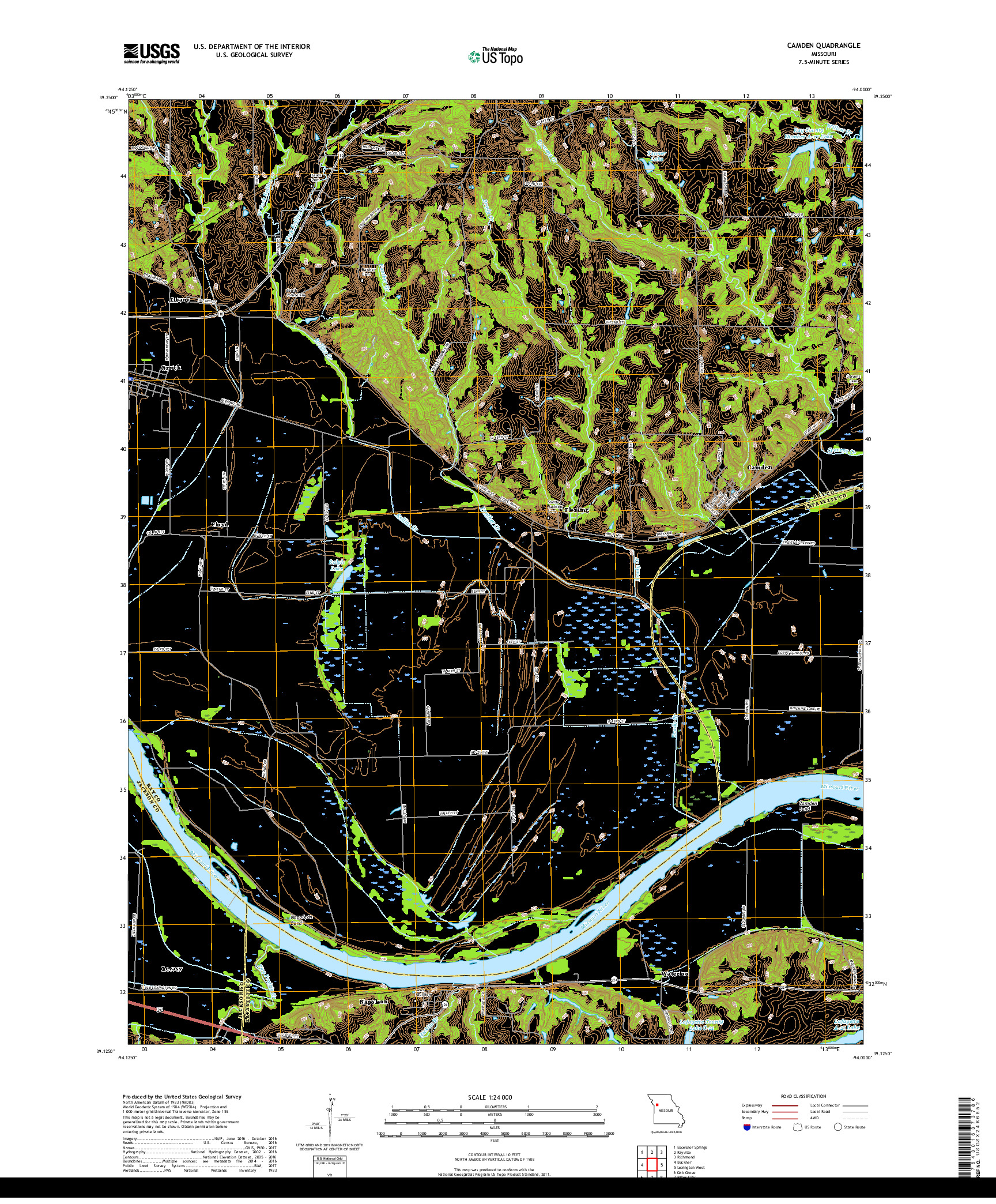 USGS US TOPO 7.5-MINUTE MAP FOR CAMDEN, MO 2017