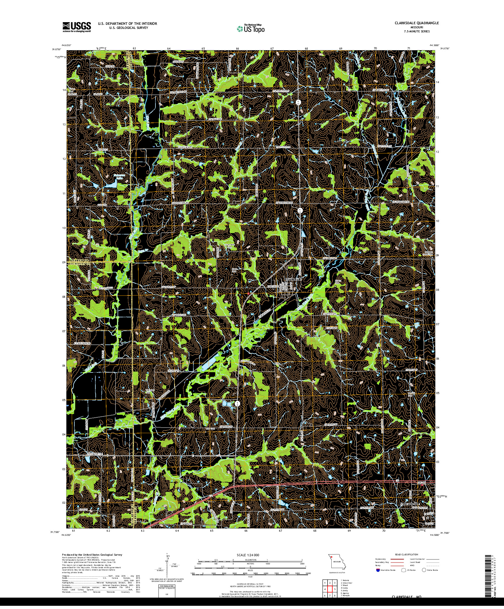 USGS US TOPO 7.5-MINUTE MAP FOR CLARKSDALE, MO 2017