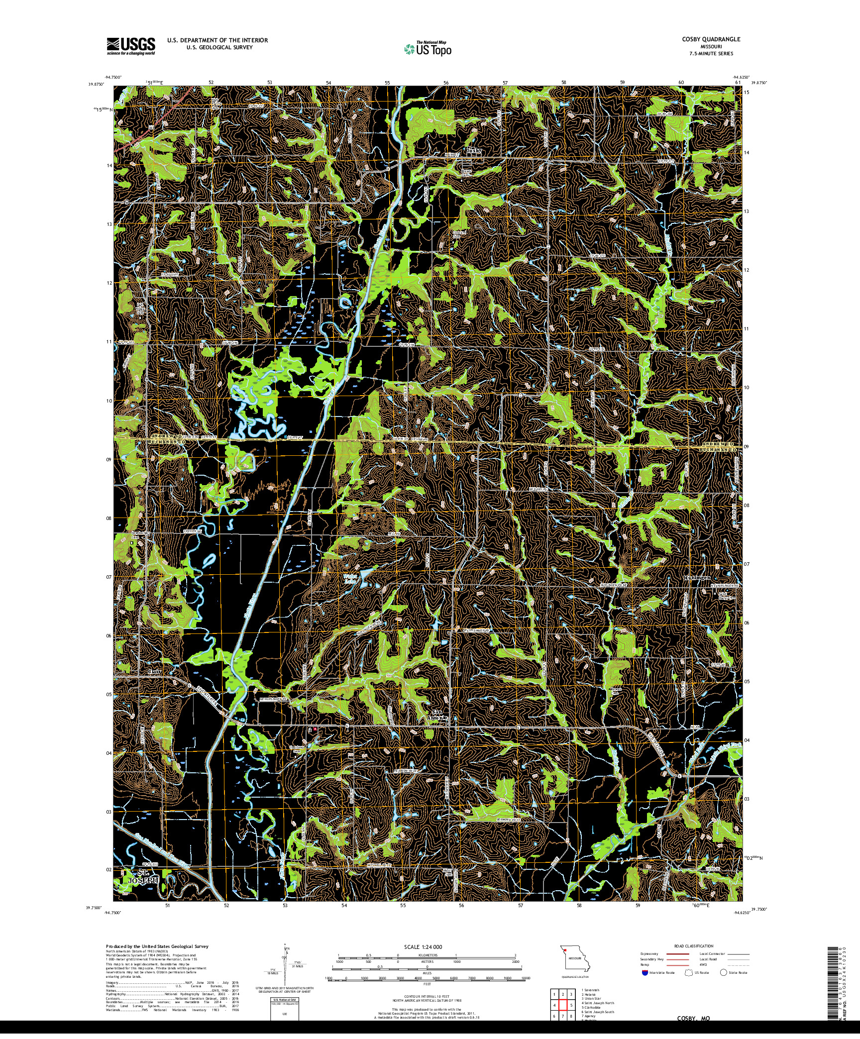 USGS US TOPO 7.5-MINUTE MAP FOR COSBY, MO 2017