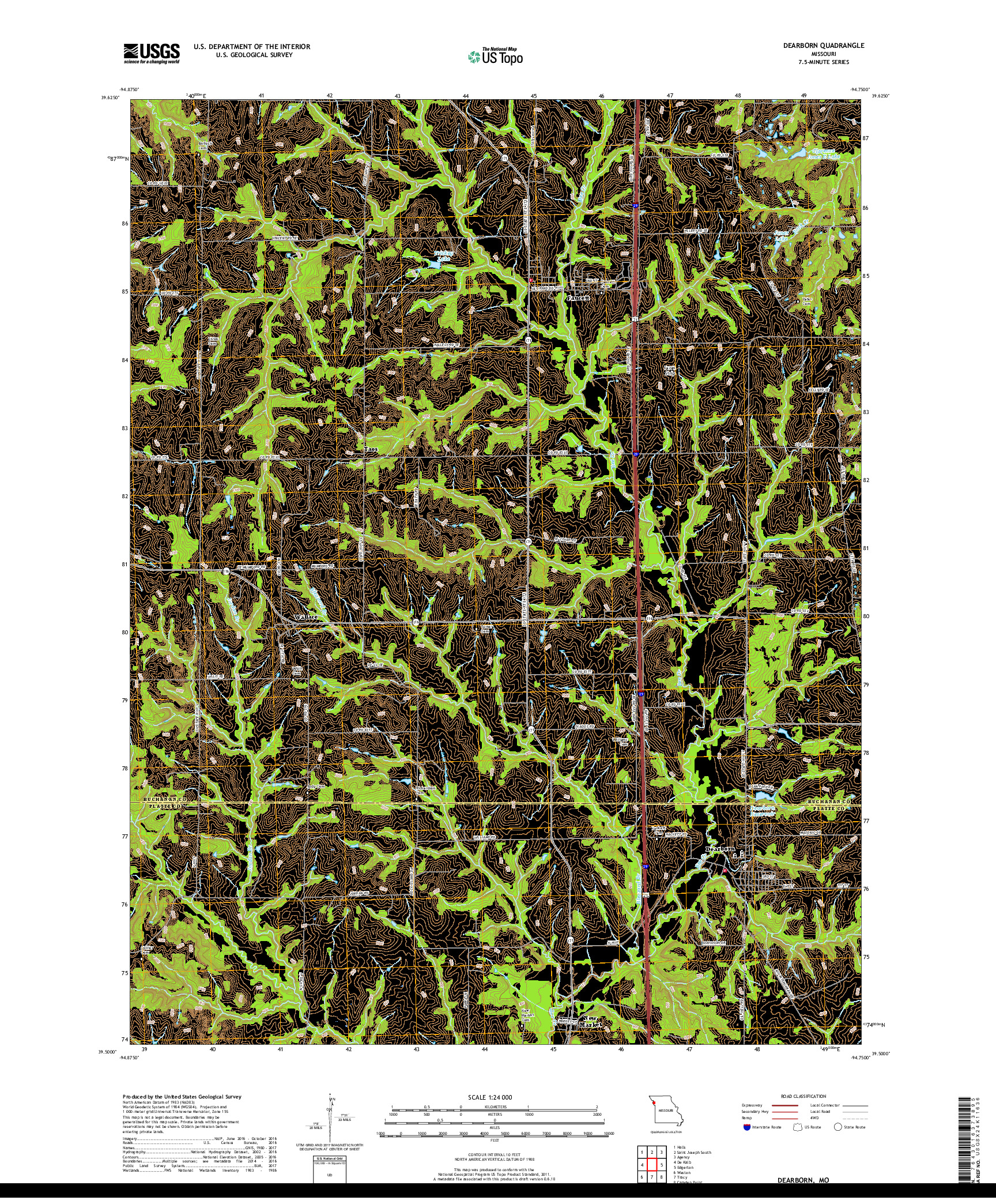 USGS US TOPO 7.5-MINUTE MAP FOR DEARBORN, MO 2017