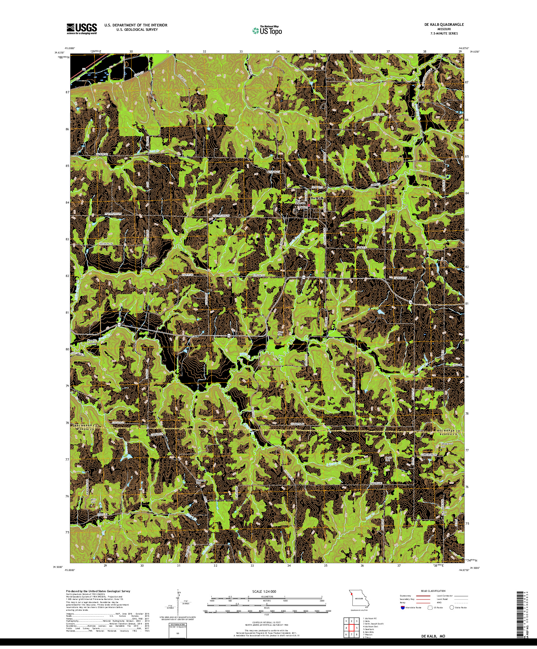 USGS US TOPO 7.5-MINUTE MAP FOR DE KALB, MO 2017