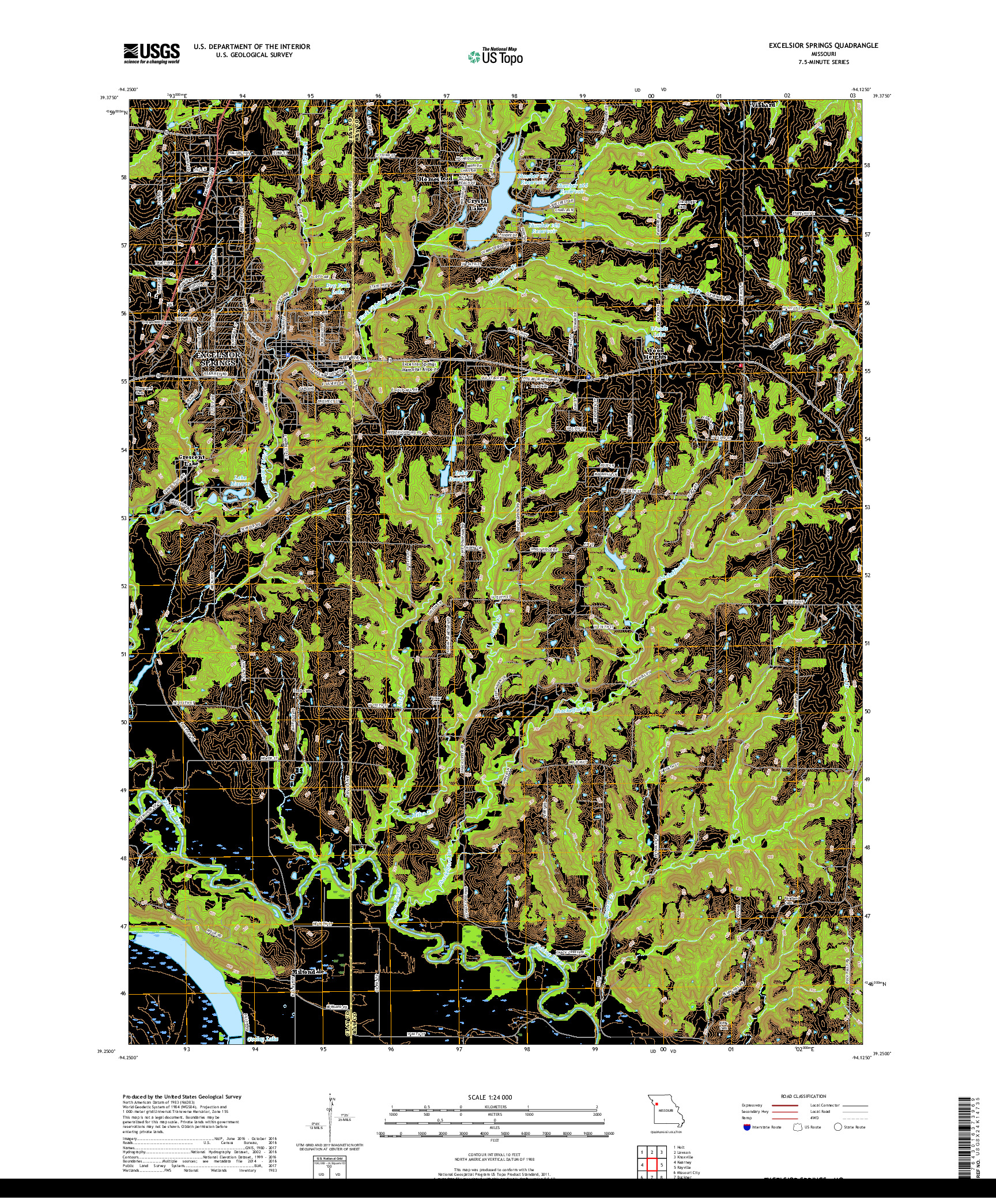 USGS US TOPO 7.5-MINUTE MAP FOR EXCELSIOR SPRINGS, MO 2017