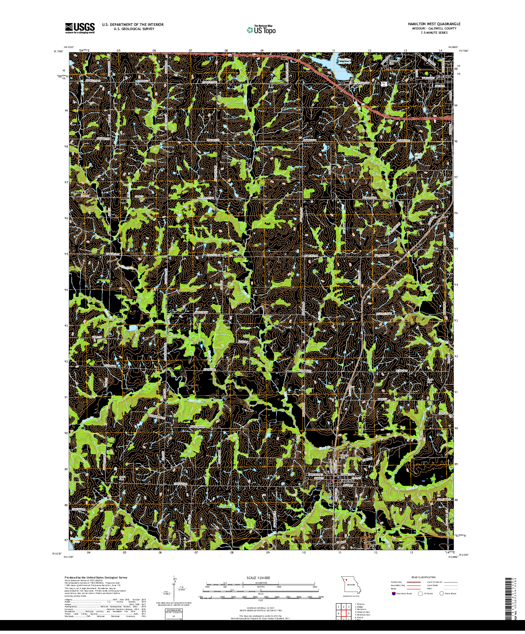 USGS US TOPO 7.5-MINUTE MAP FOR HAMILTON WEST, MO 2017