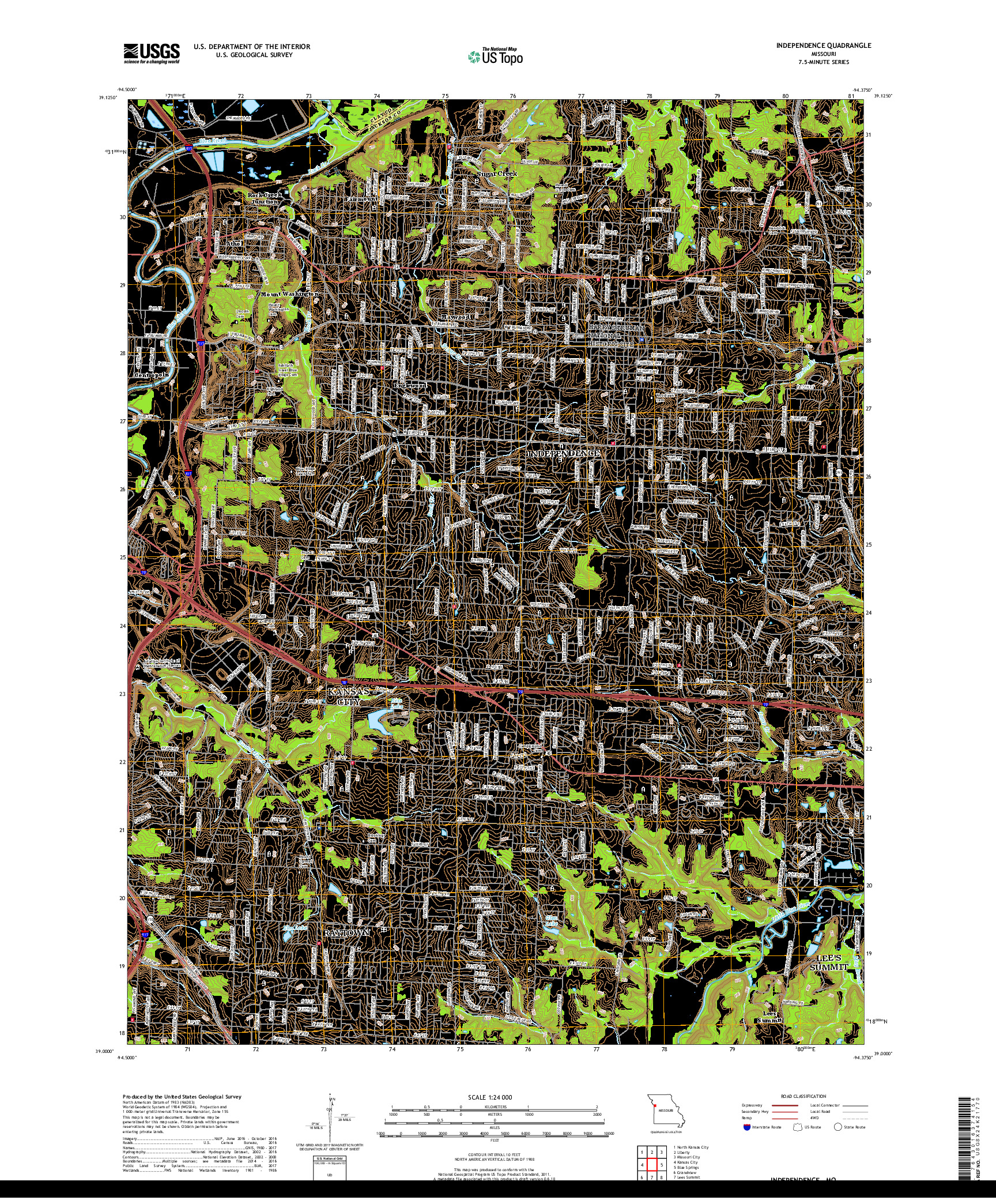 USGS US TOPO 7.5-MINUTE MAP FOR INDEPENDENCE, MO 2017