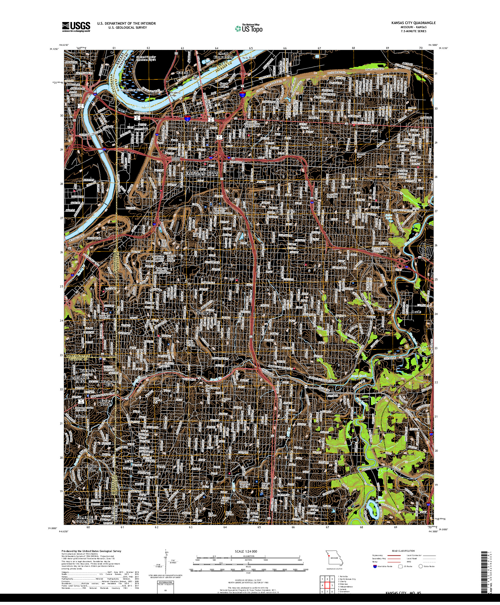 USGS US TOPO 7.5-MINUTE MAP FOR KANSAS CITY, MO,KS 2017