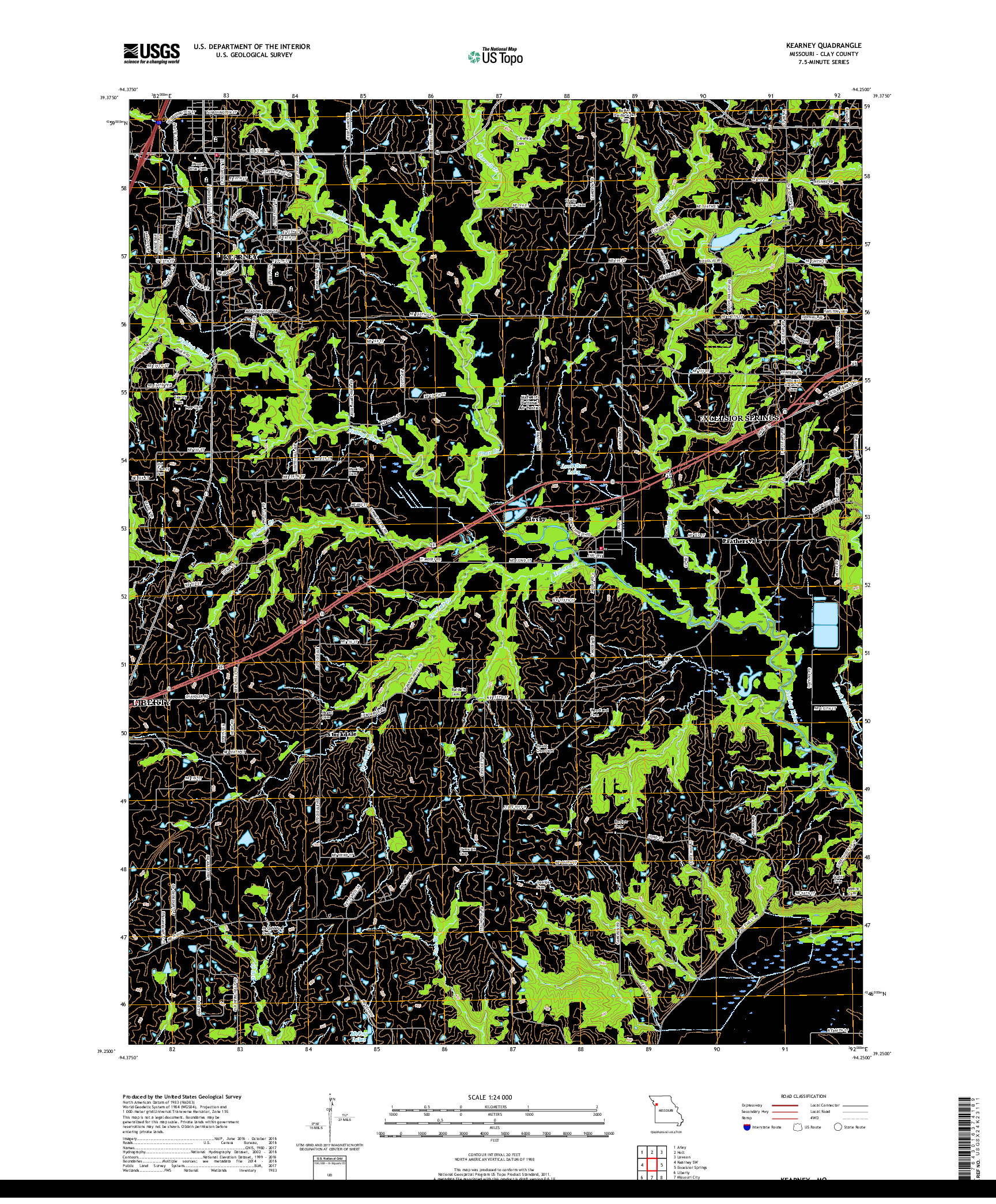 USGS US TOPO 7.5-MINUTE MAP FOR KEARNEY, MO 2017