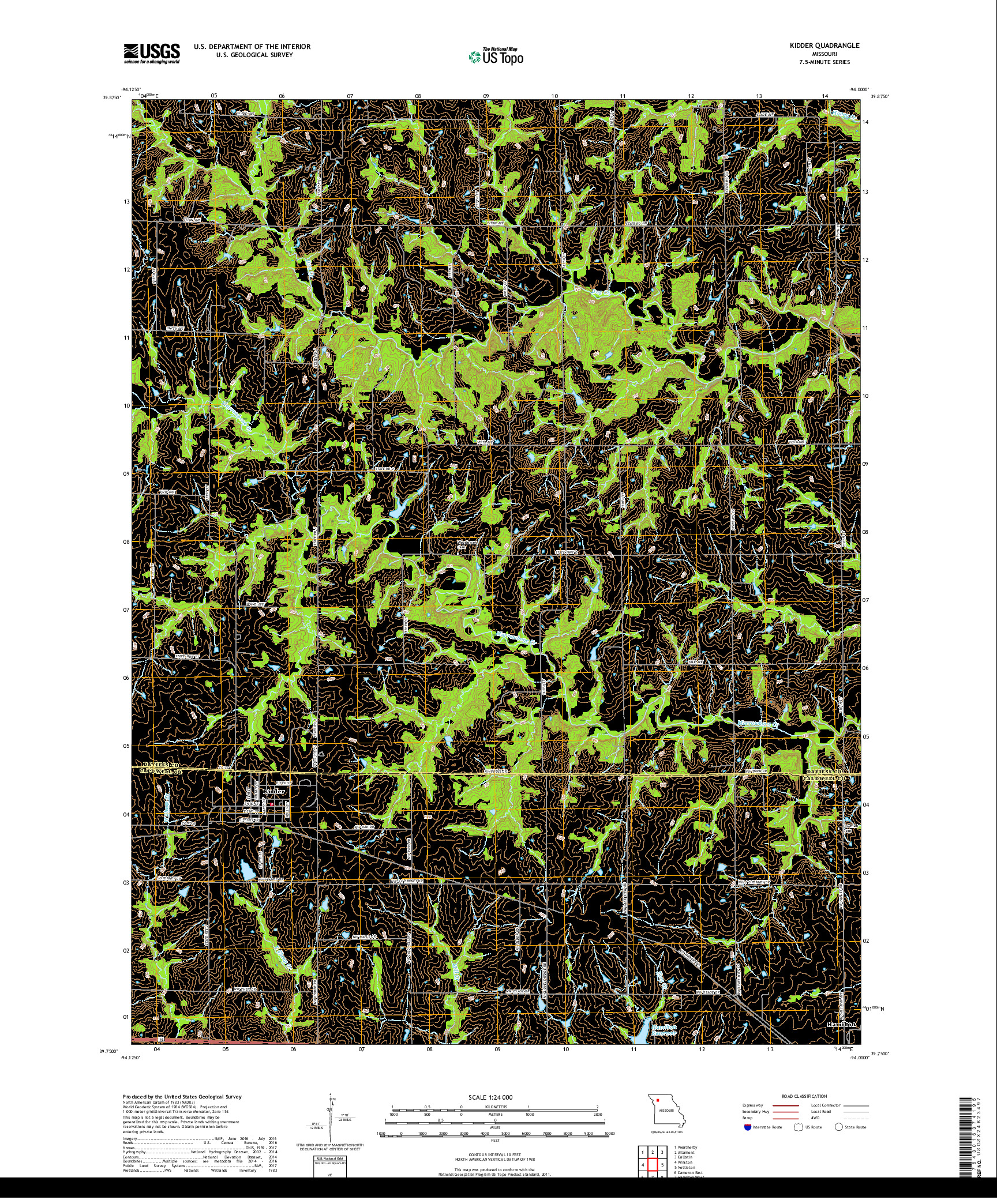 USGS US TOPO 7.5-MINUTE MAP FOR KIDDER, MO 2017