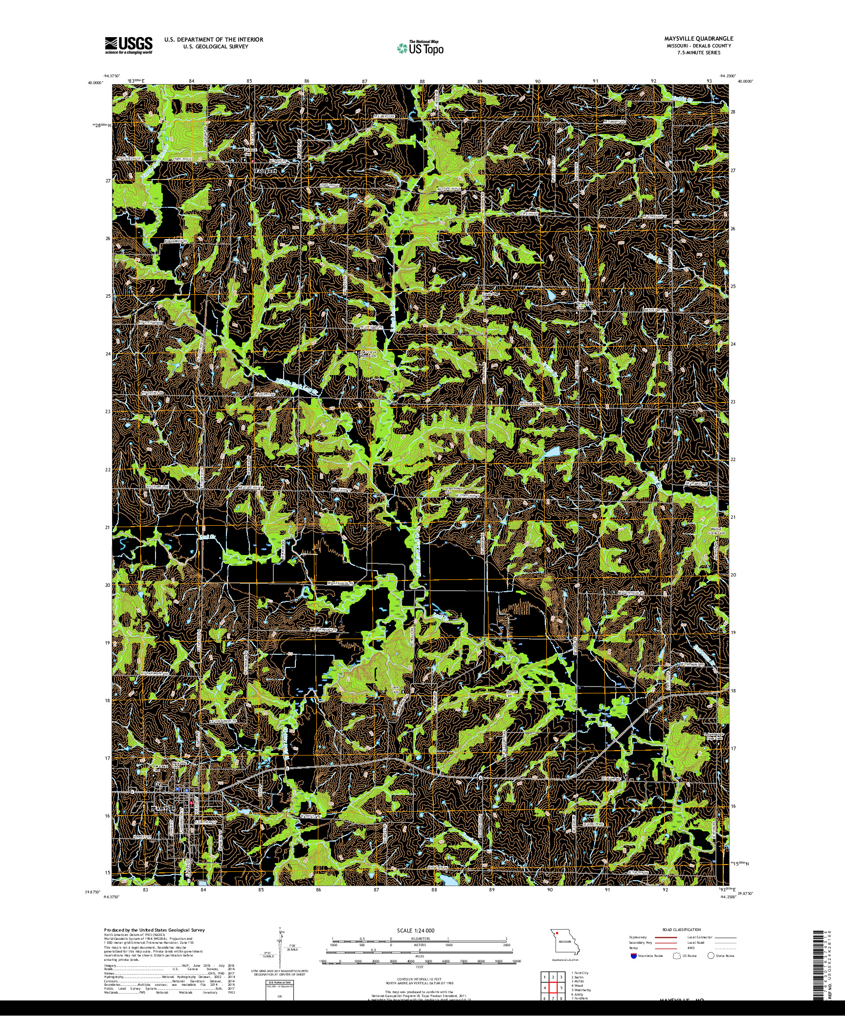 USGS US TOPO 7.5-MINUTE MAP FOR MAYSVILLE, MO 2017