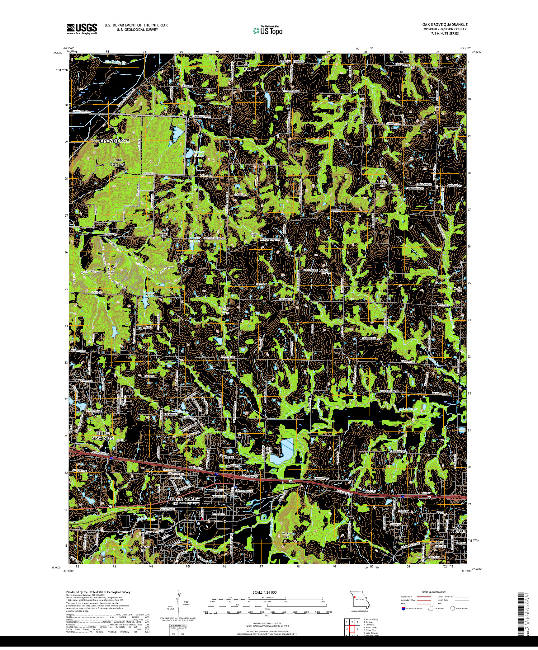 USGS US TOPO 7.5-MINUTE MAP FOR OAK GROVE, MO 2017