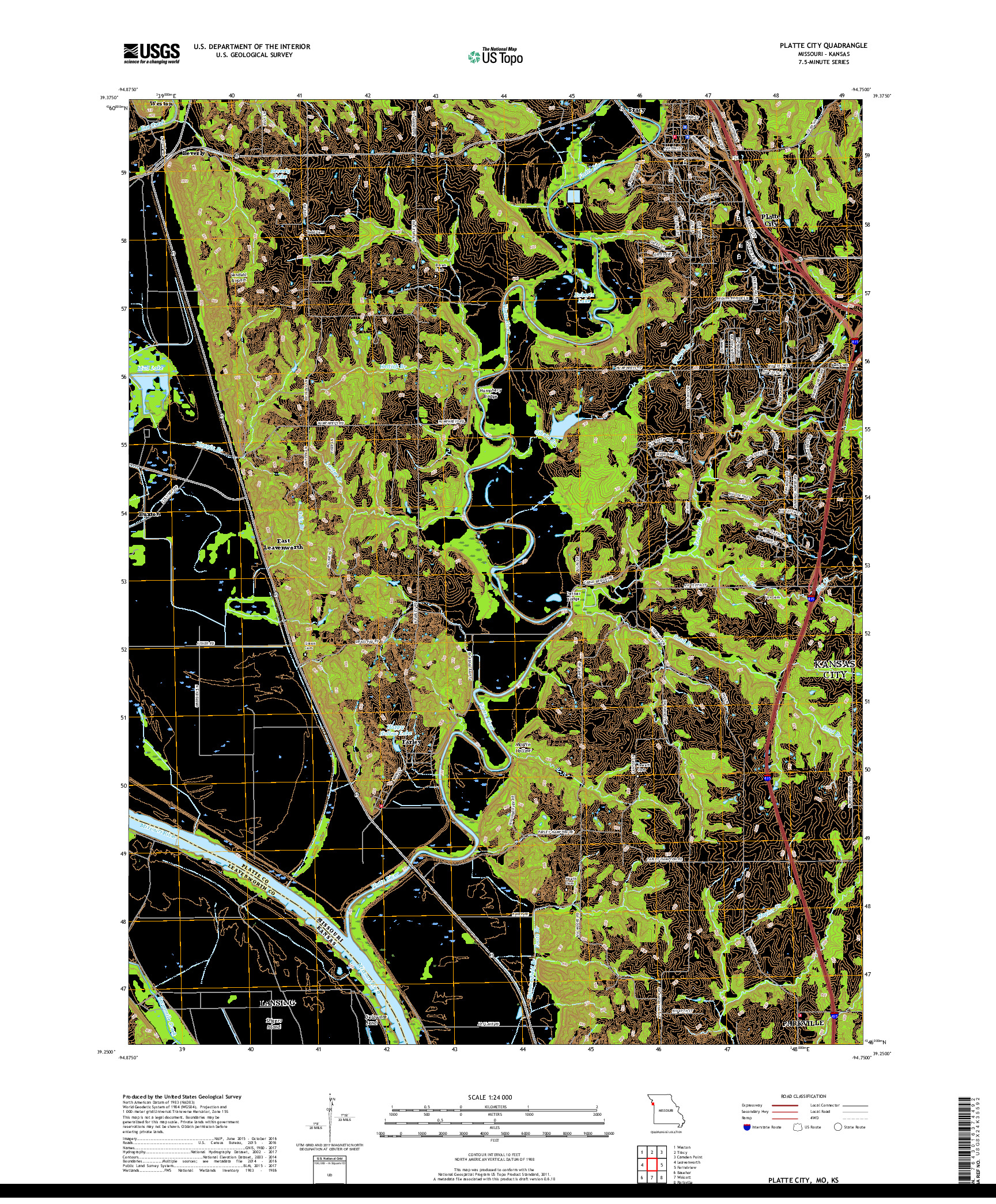 USGS US TOPO 7.5-MINUTE MAP FOR PLATTE CITY, MO,KS 2017