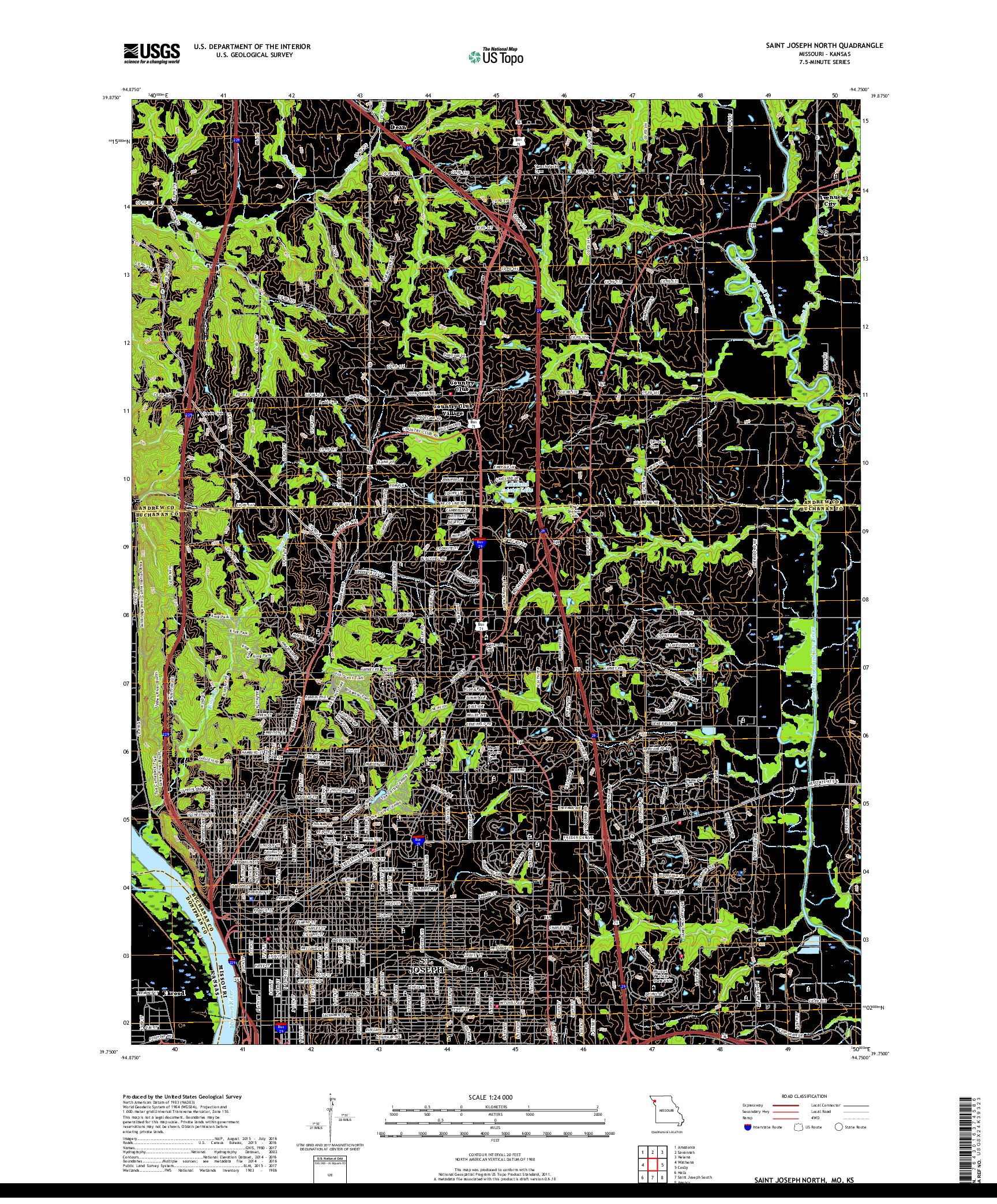 USGS US TOPO 7.5-MINUTE MAP FOR SAINT JOSEPH NORTH, MO,KS 2017